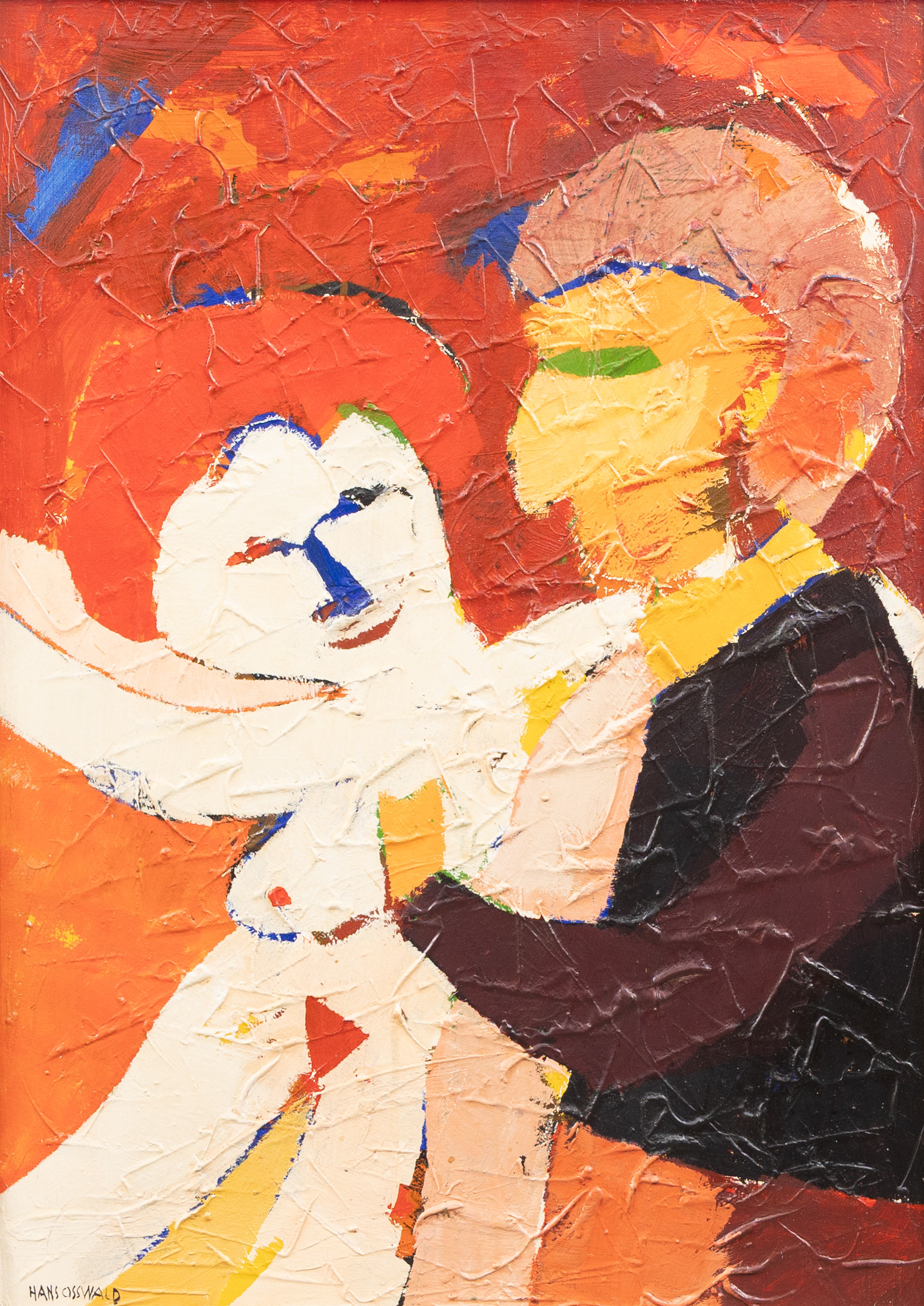 HANS OSSWALD. Man och kvinna, olja på pannå, signerad.