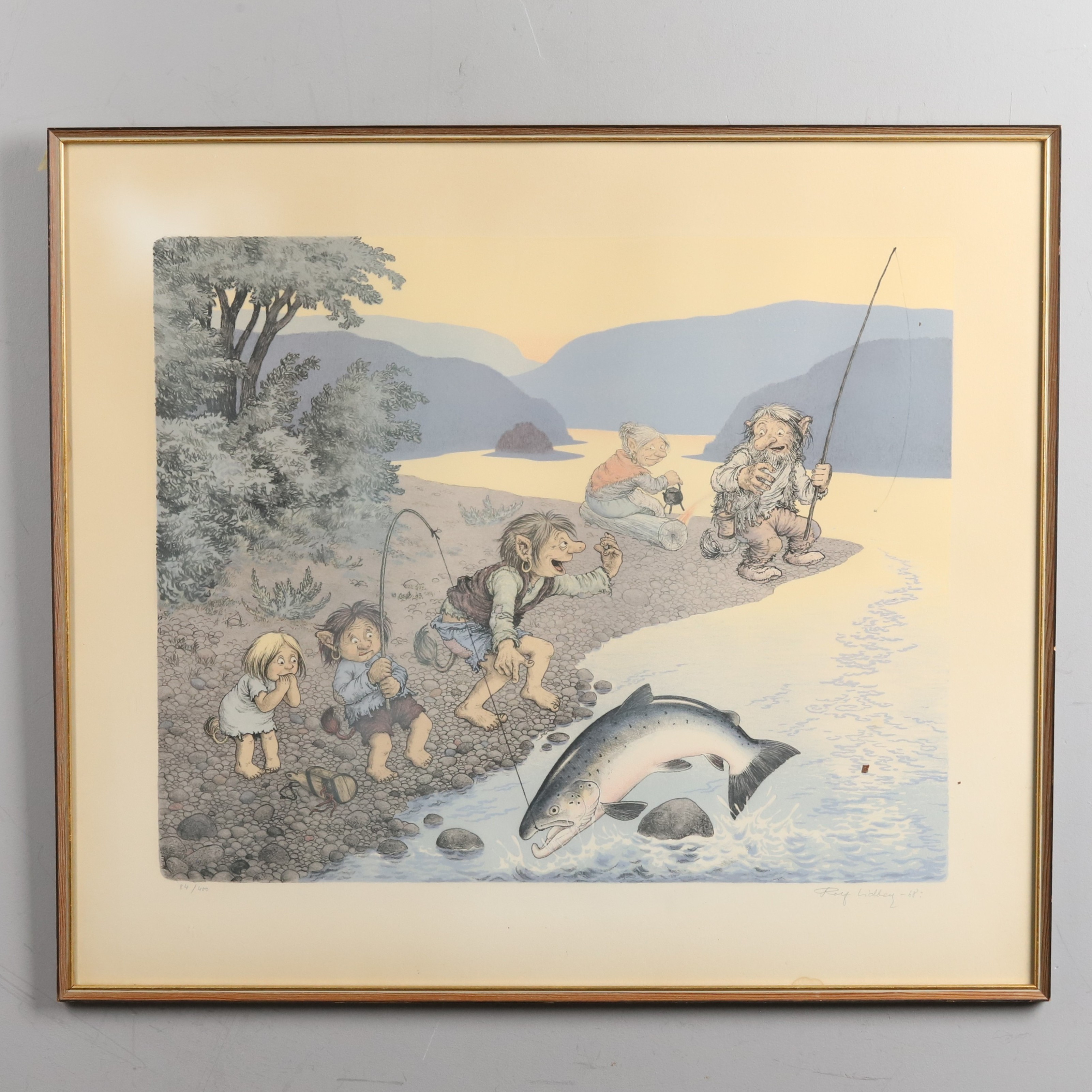 ROLF LIDBERG. Fiskelycka, litografi, signerad och daterad -68.