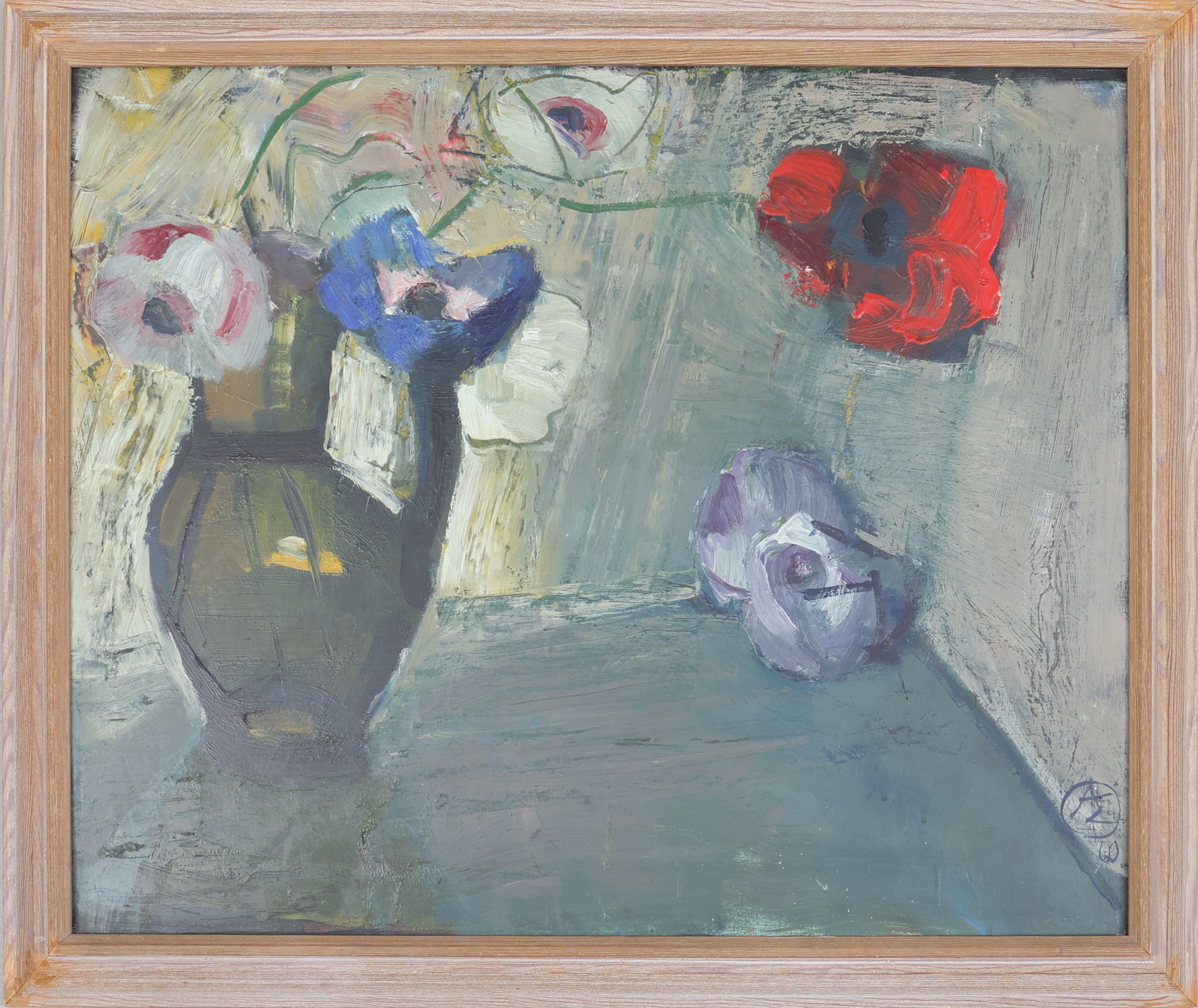 ALLAN EBELING. Olja på pannå, stilleben, vas med blommor, signerad samt daterad.