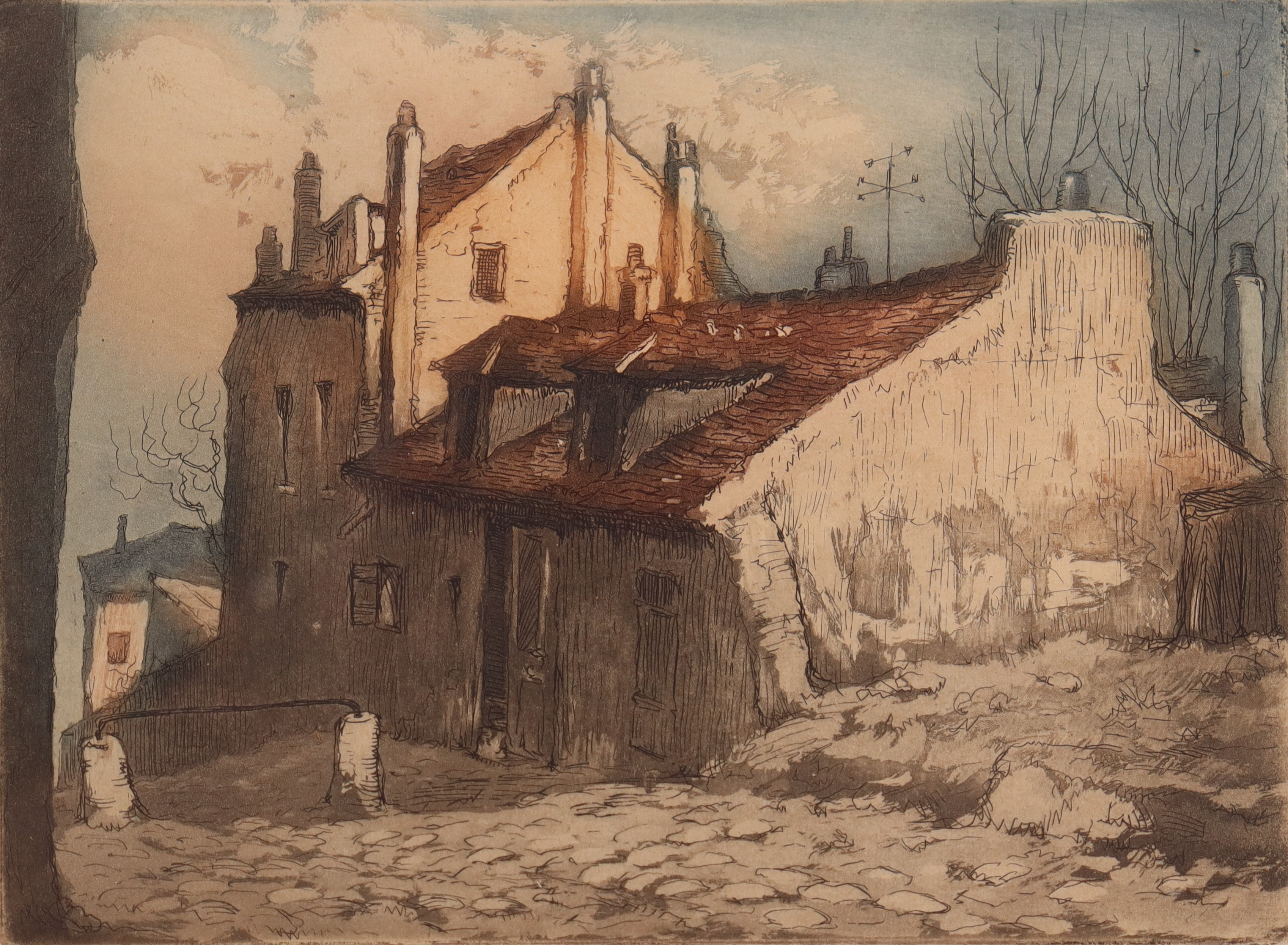 GEN PAUL. färgkakvatint, Mimi Pinsons hus i Paris.