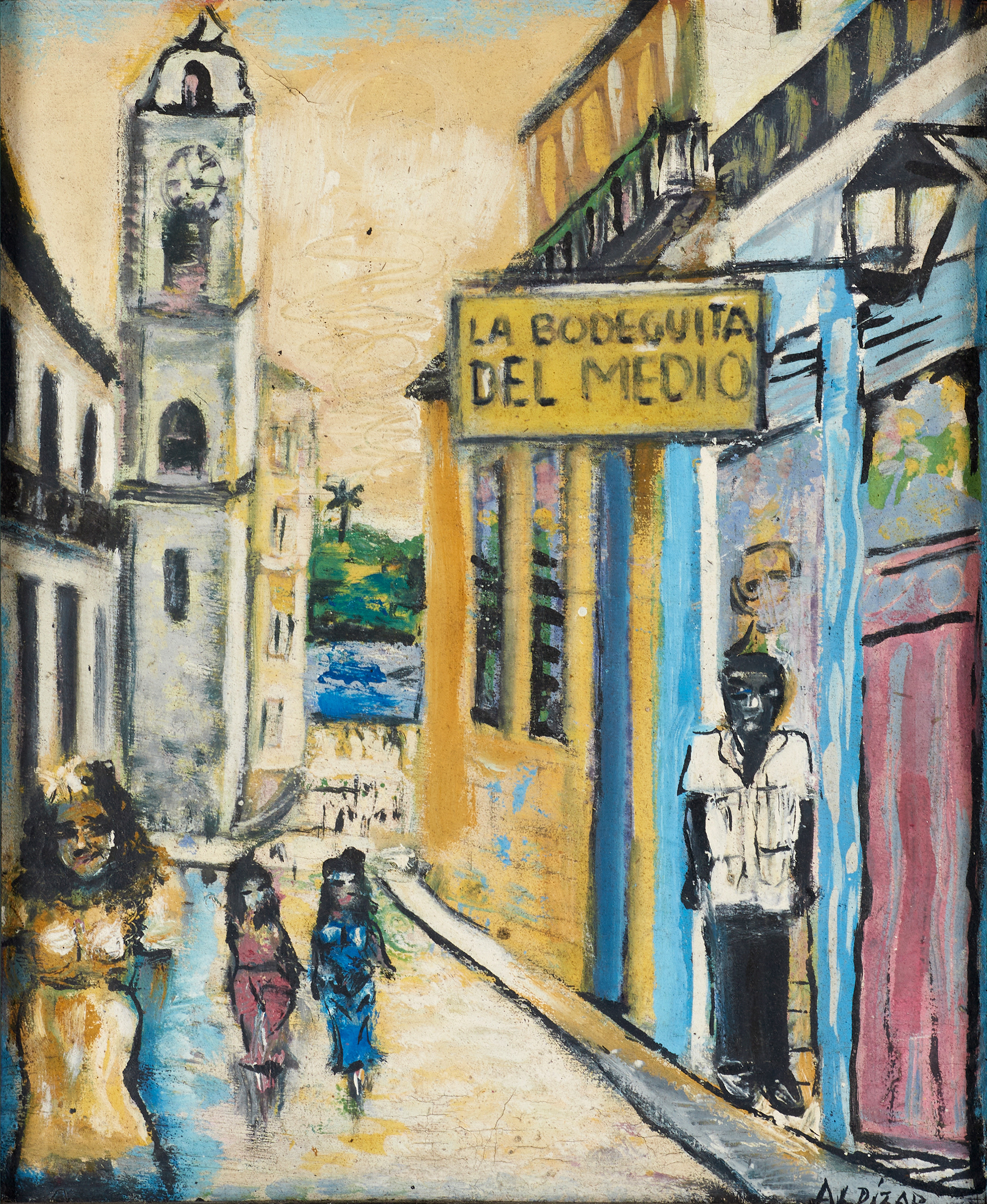ALPIZAR (Kuba, samtida), ”La Bodeguita del Medio” i Havanna, signerad Alpizar, olja på duk.