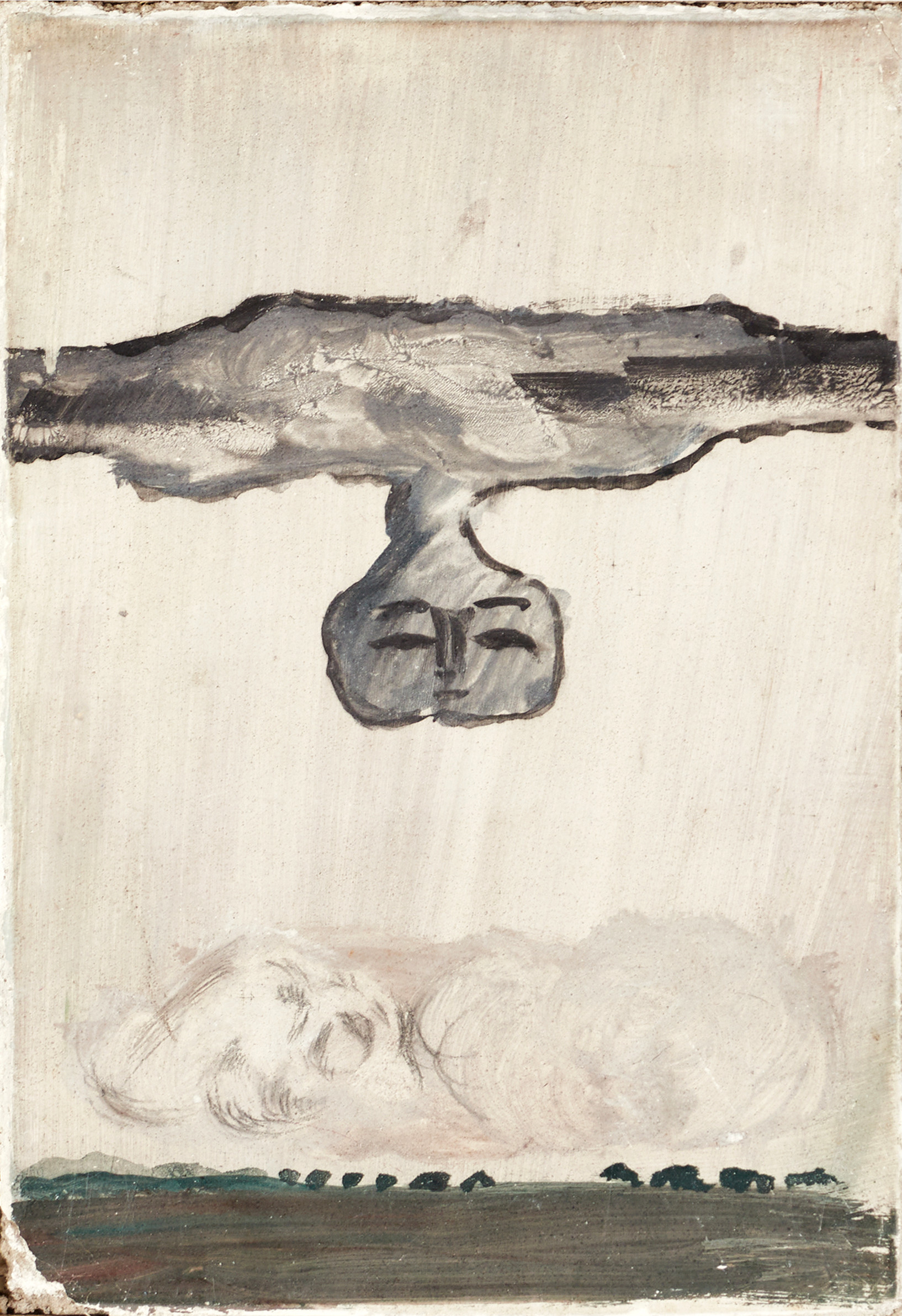 H. PER ANDERSSON (född 1946 i Malmö), Molngubbe över slättlandskap, signerad H Per Anderson, målning på inramad betongplatta.