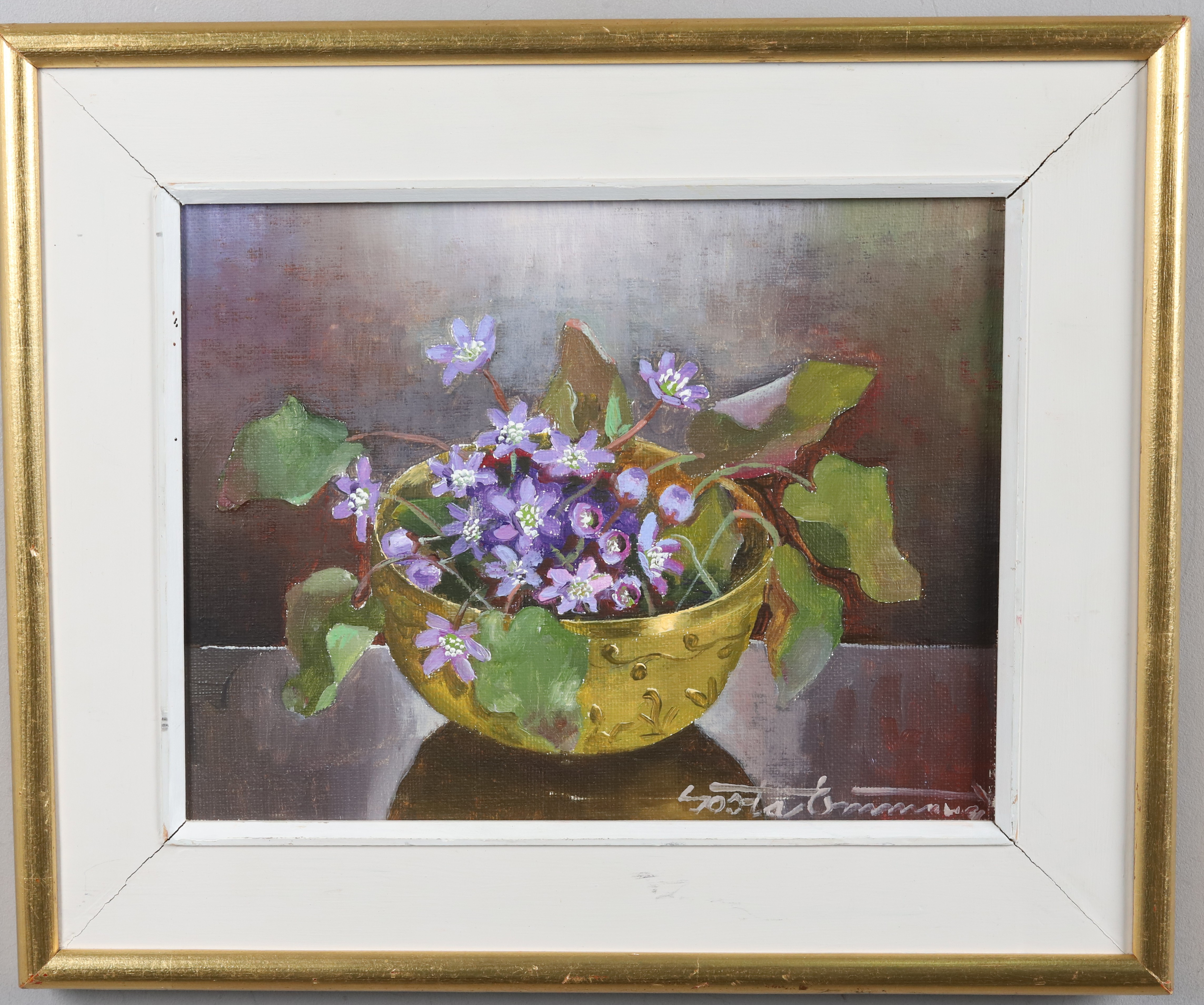 GÖSTA EMMING. Olja på duk, Blomsterstilleben, signerad.