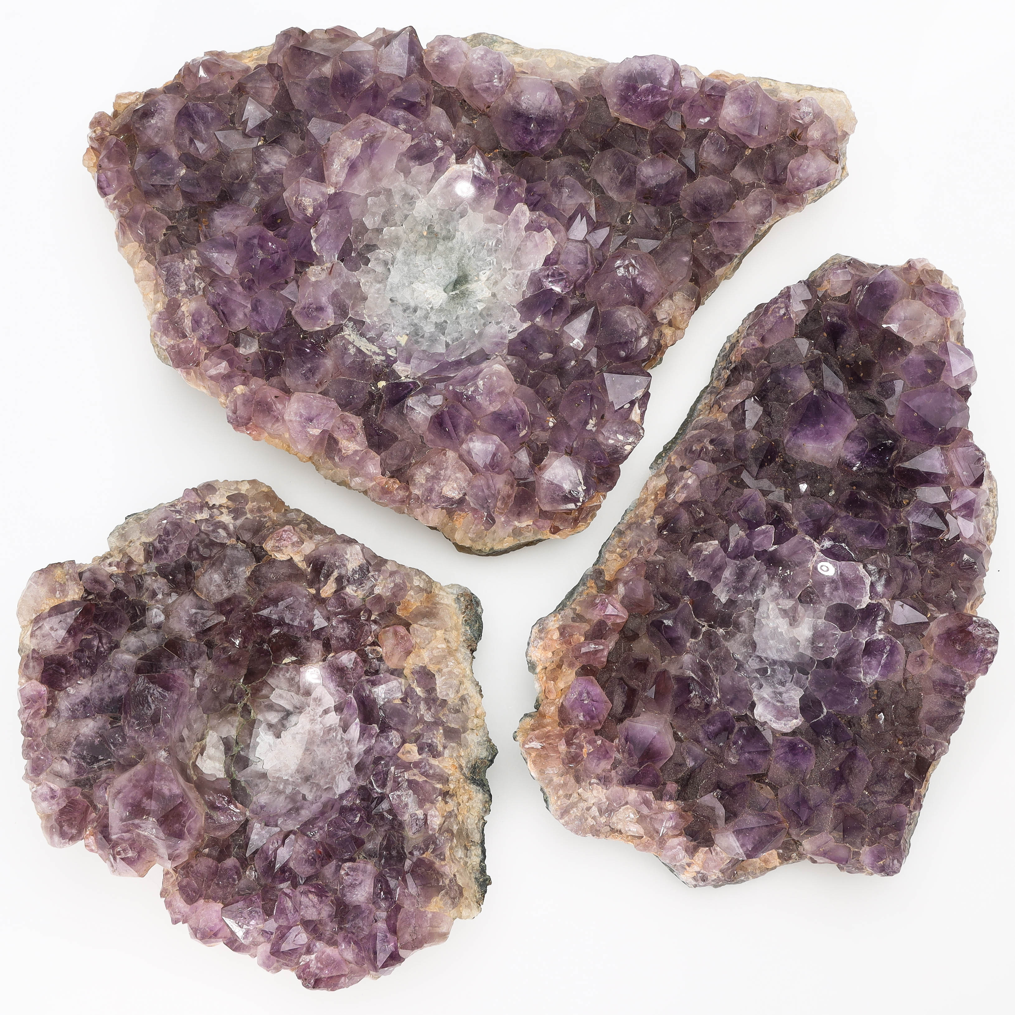 AMETISTKLUSTER, 3 st, skålslipade, Sydamerika.