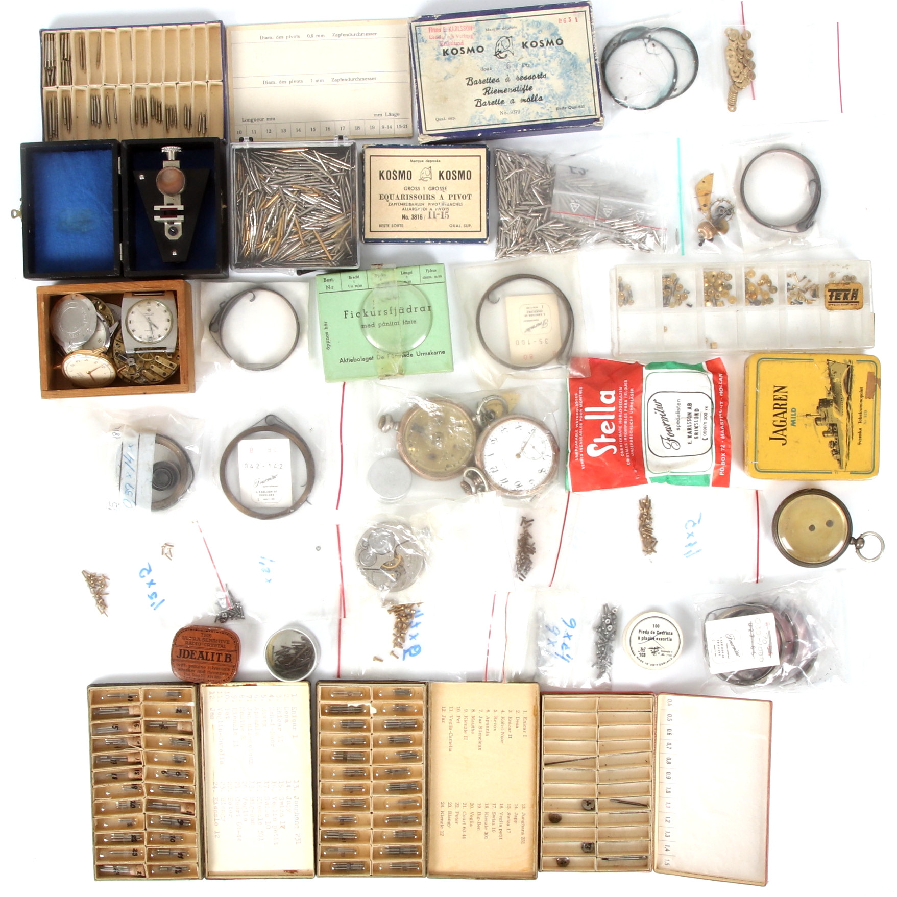 URMAKARVERKTYG och RESERVDELAR, parti, 1900-tal.