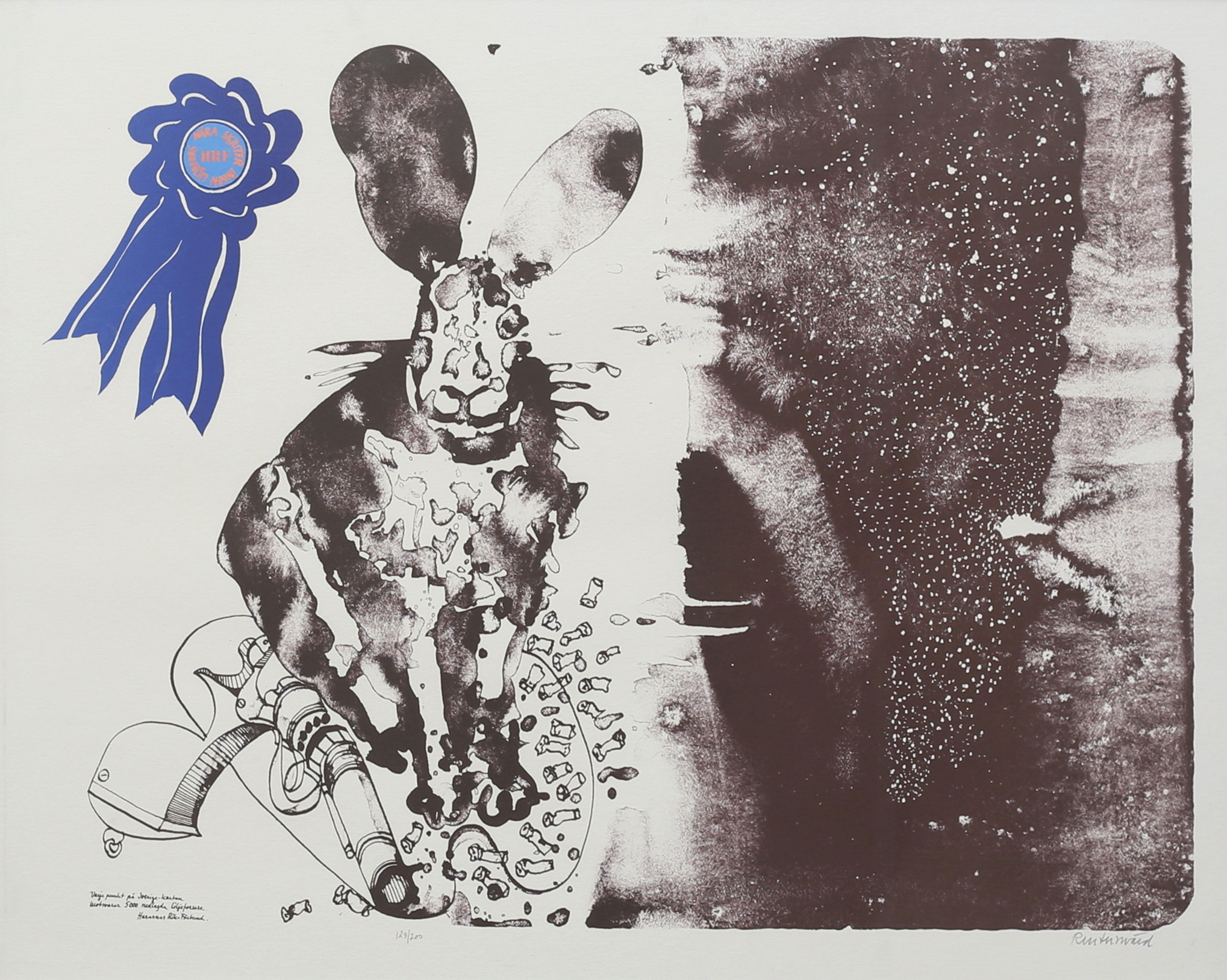 CARL FREDRIK REUTERSWÄRD. "Nära skjuter ingen Liljefors". Färglitografi, signerad och numrerad 128/200.