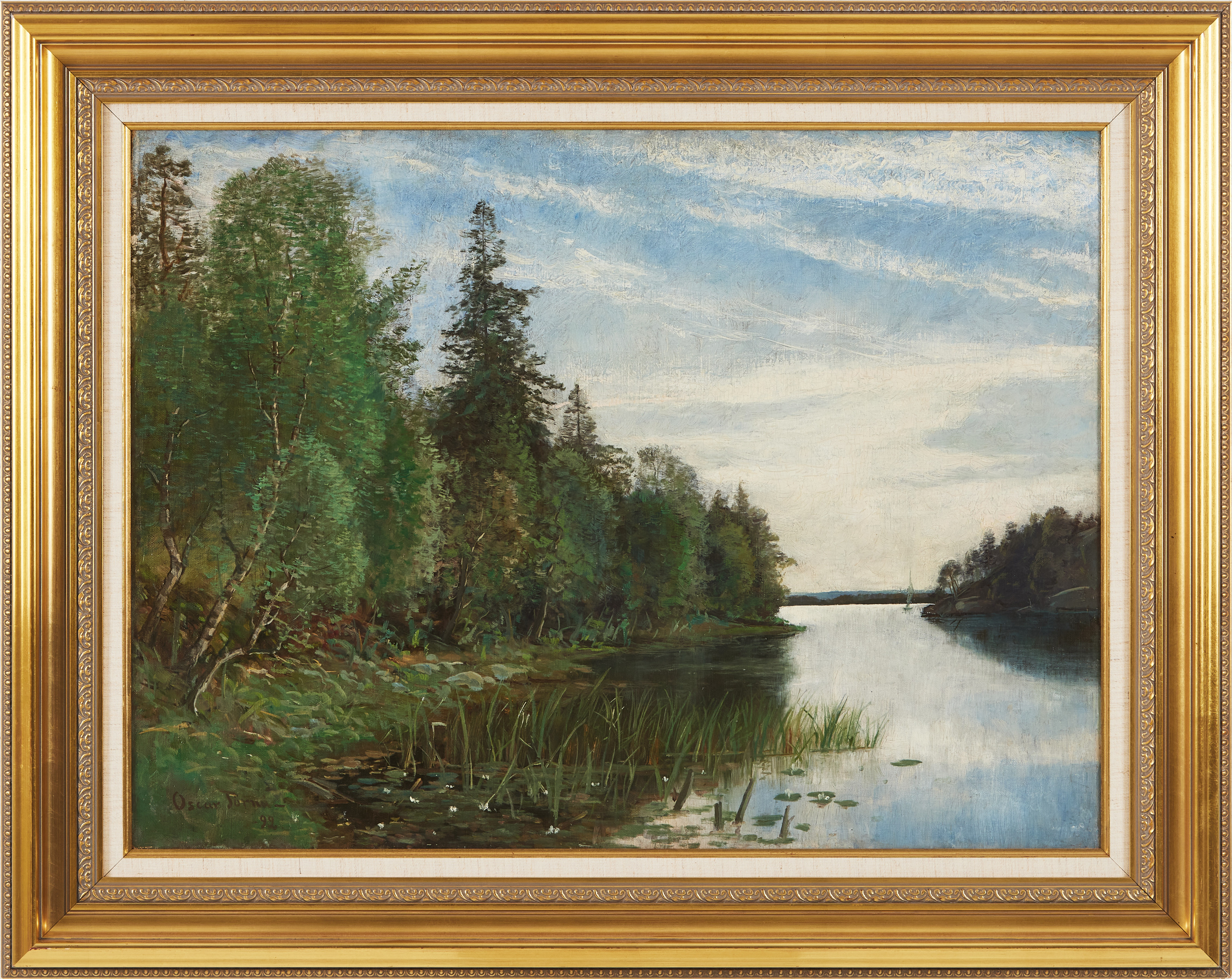 OSCAR TÖRNÅ (1842-1894). Insjölandskap, olja på duk.