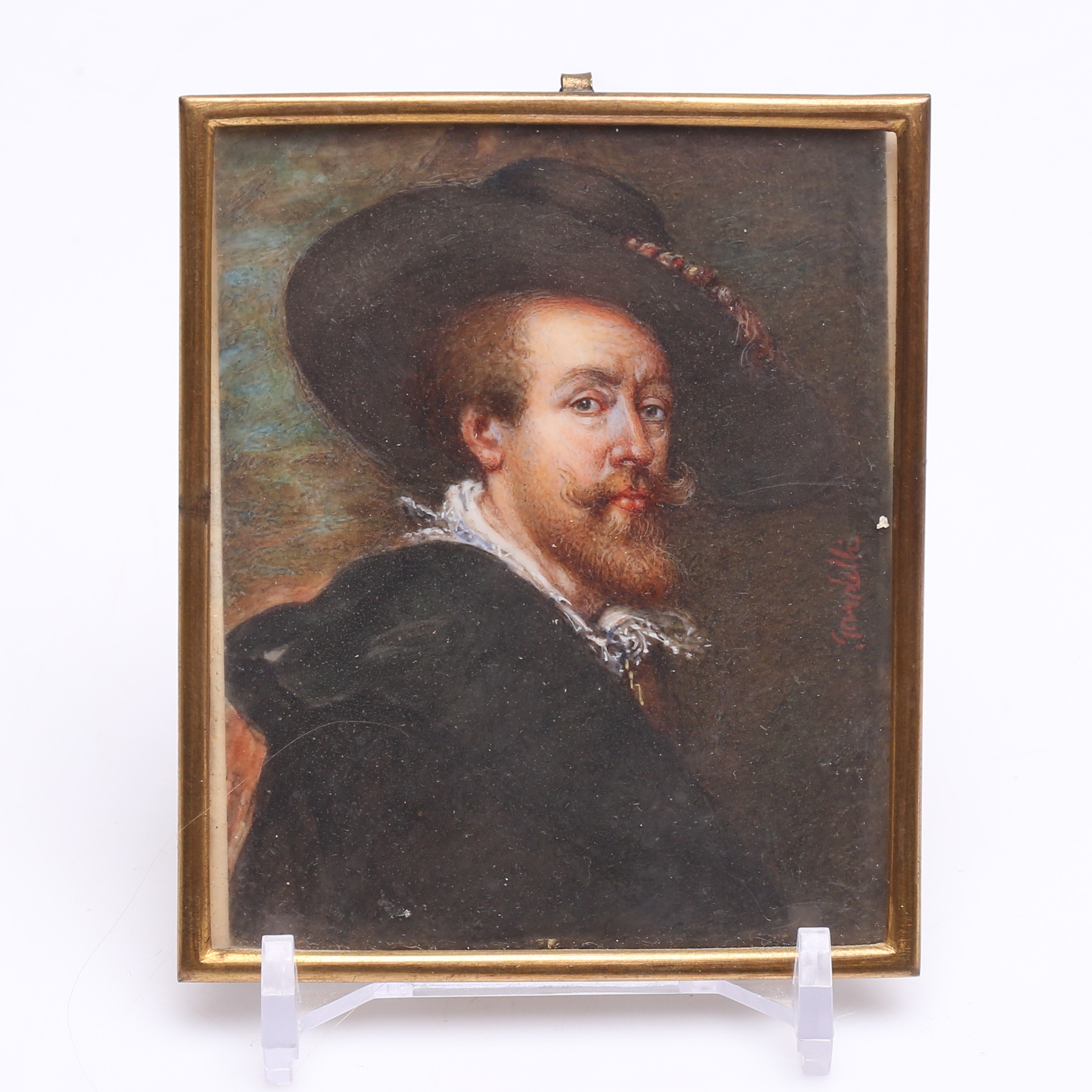 OIDENTIFIERAD KONSTNÄR. miniatyr, blandteknik, efter Peter Paul Rubens, otydligt signerad.