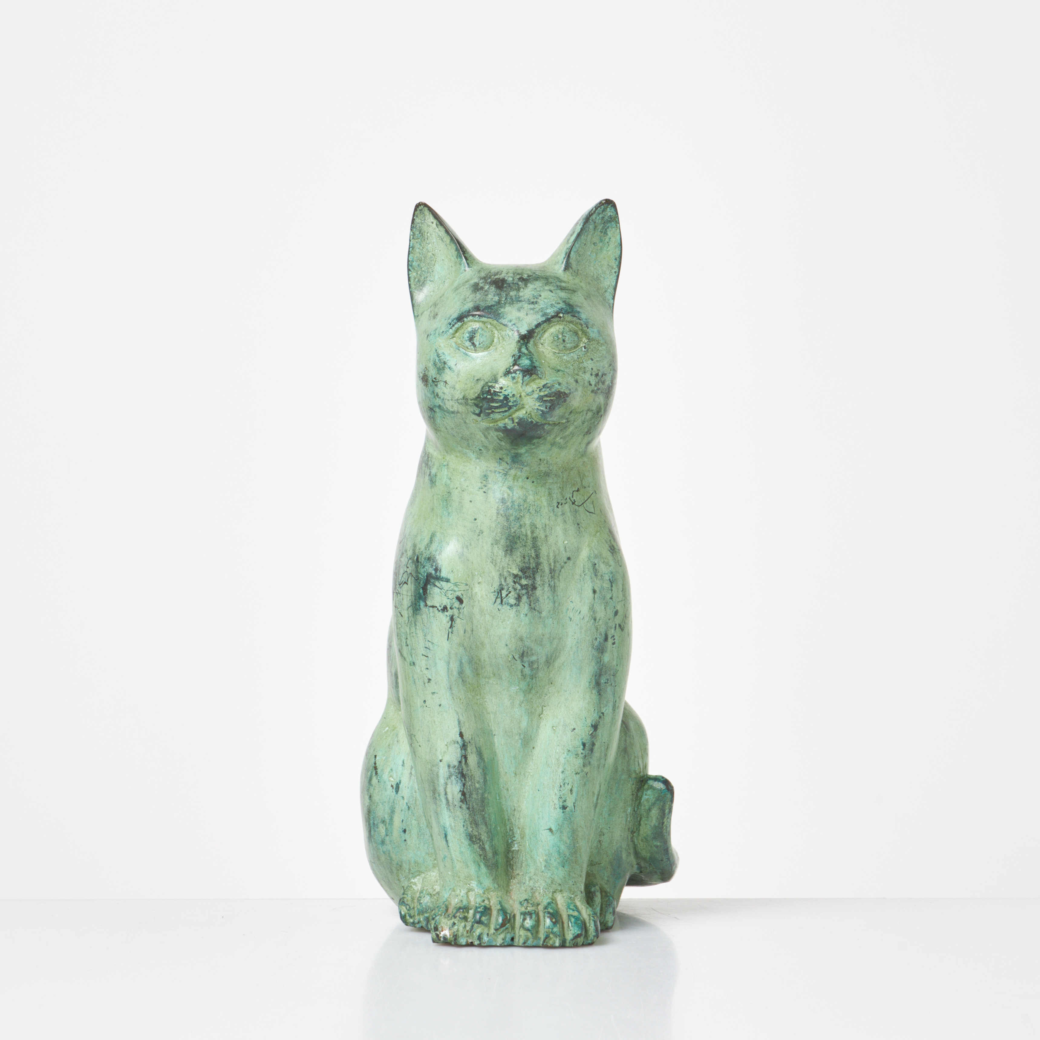OIDENTIFIERAD KONSTNÄR. Skulptur, katt, grönpatinerad brons, 1900-tal.
