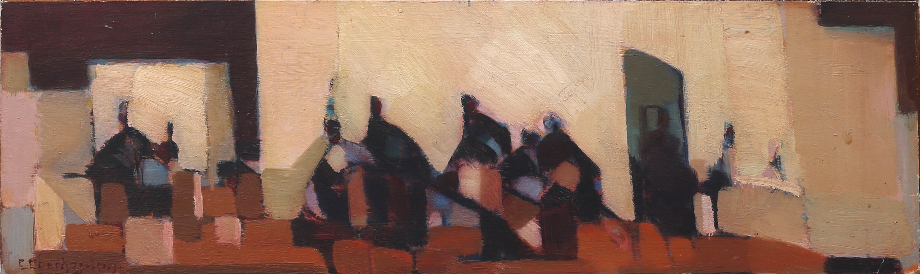 EBBE EBERHARDSON. Figurkomposition, olja på pannå, signerad.