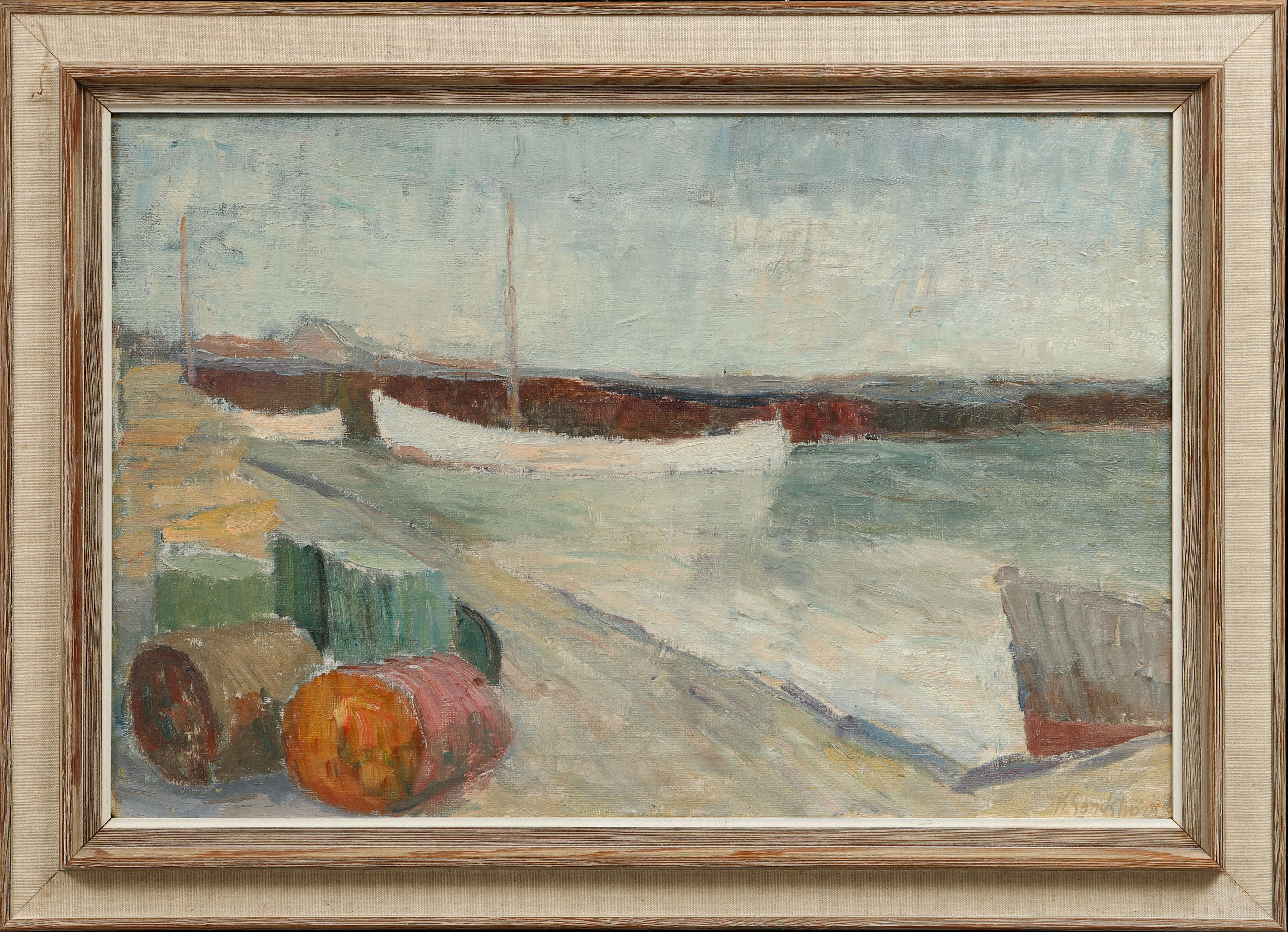 KERSTIN SANDSTRÖM. Hamnmotiv, olja på duk, signerad.