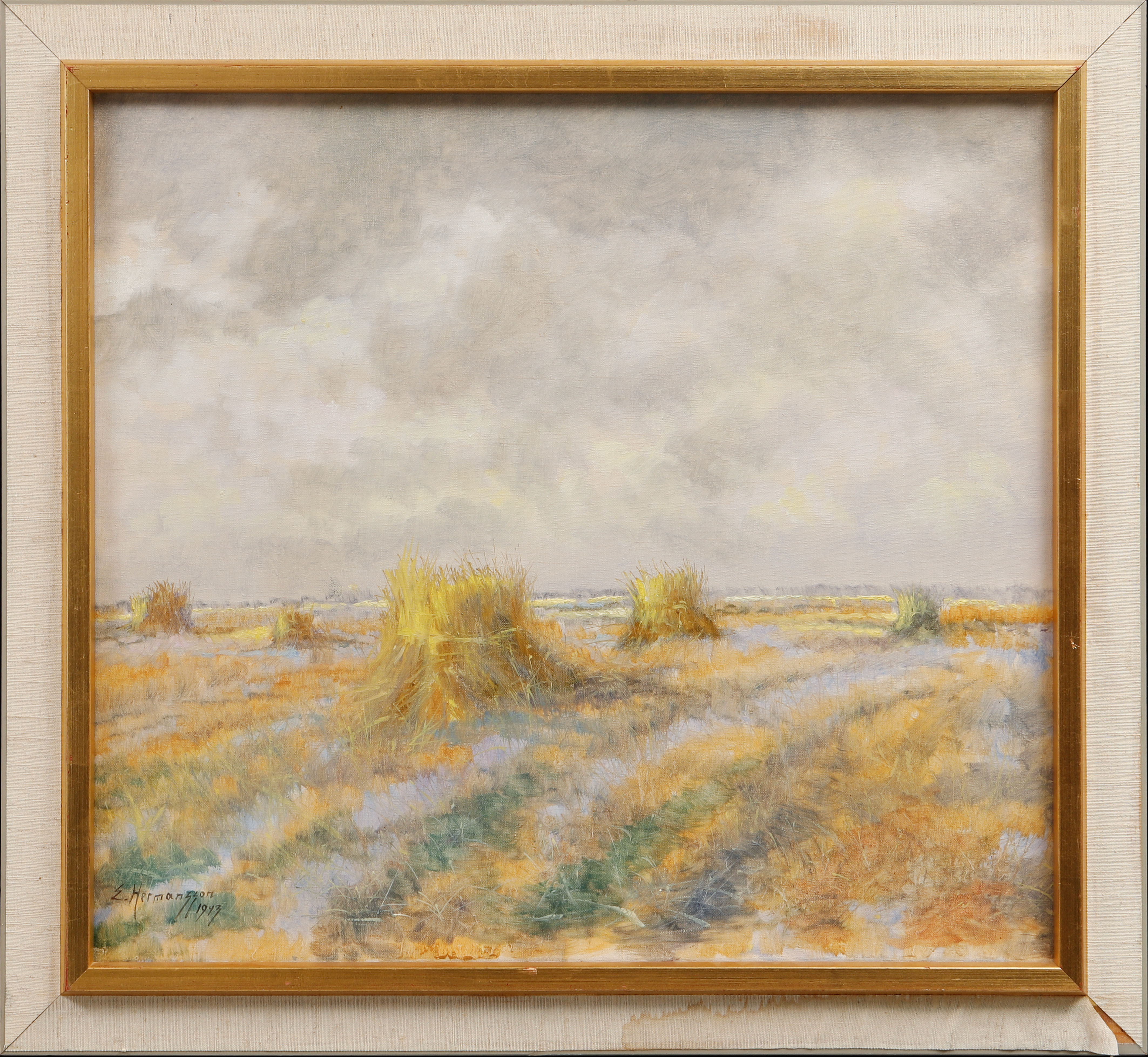 ERIC HERMANSSON. Vy över åker, olja på duk, signerad och daterad 1943.