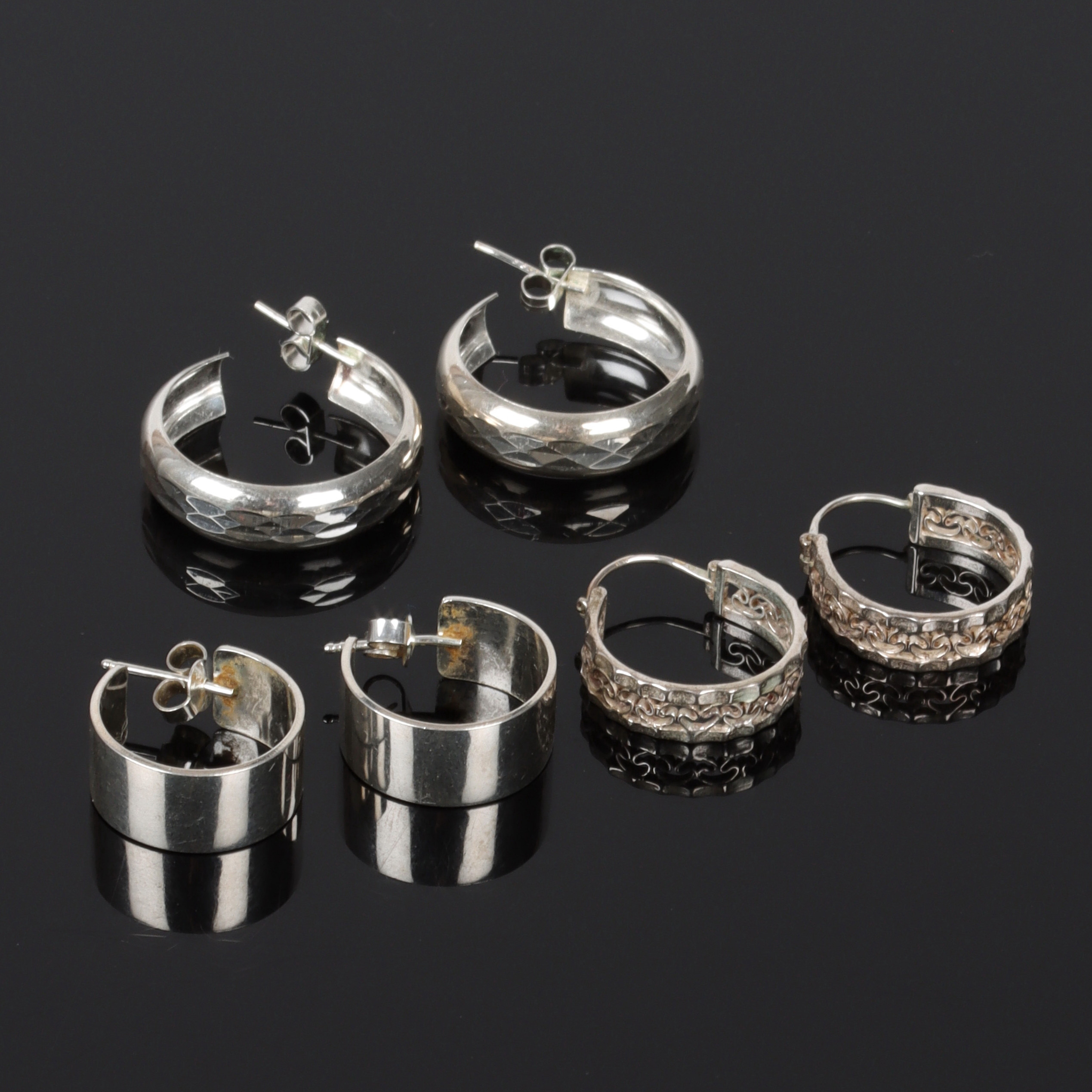 ÖRHÄNGEN, 3 par, silver, Creoler. 1900-tal.