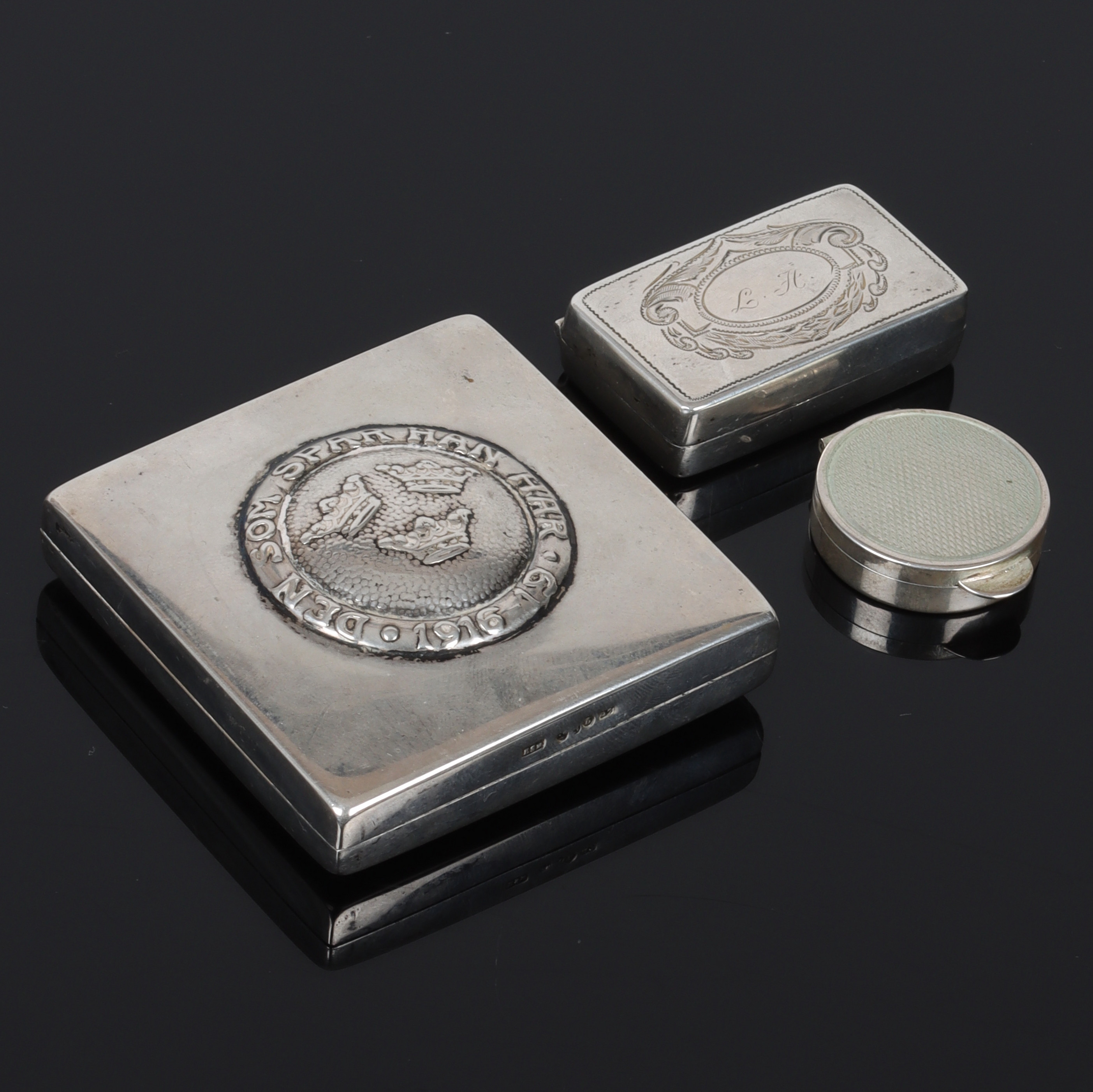 DOSOR, 3 st. silver, bl.a. "Tre kronor", Svedboms Guldsmeds Ab Hov, Vetlanda. 1918.