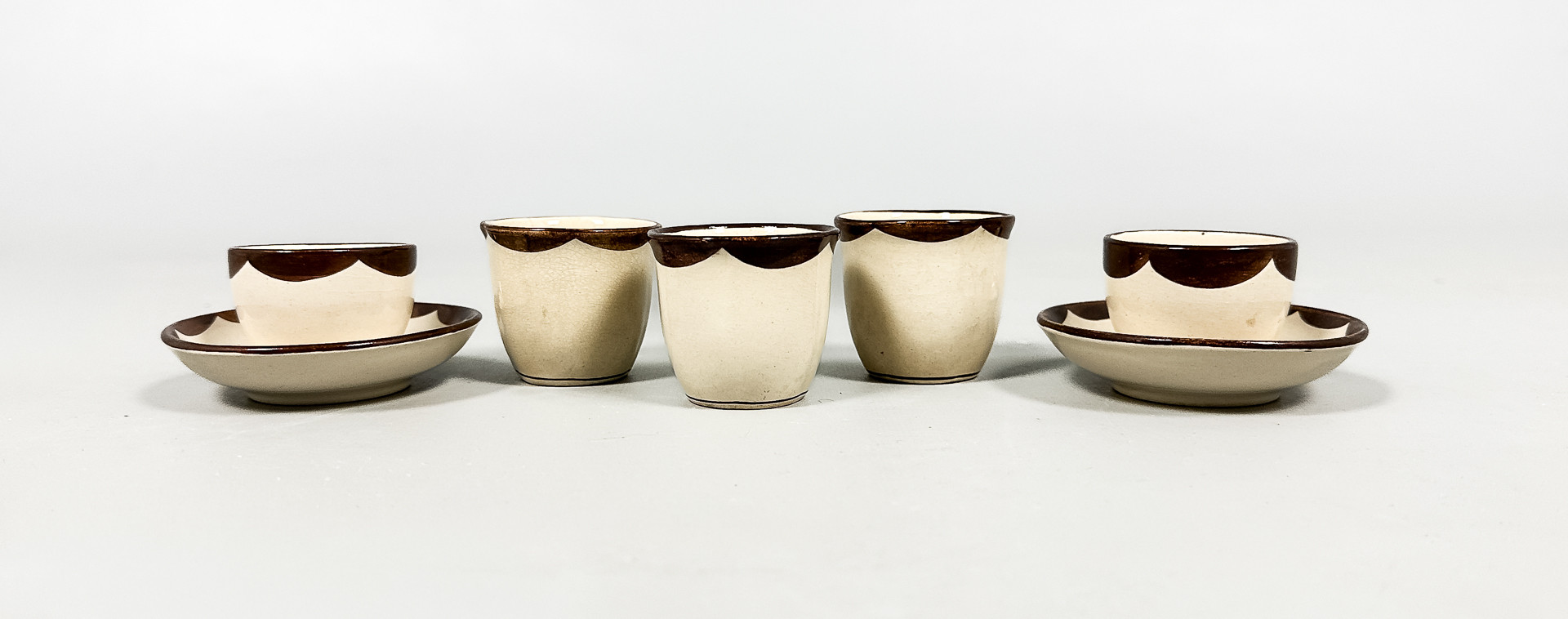 WILHELM KÅGE. ÄGGKOPPAR, 5 st, flintgods, "Pyro", Gustavsberg.