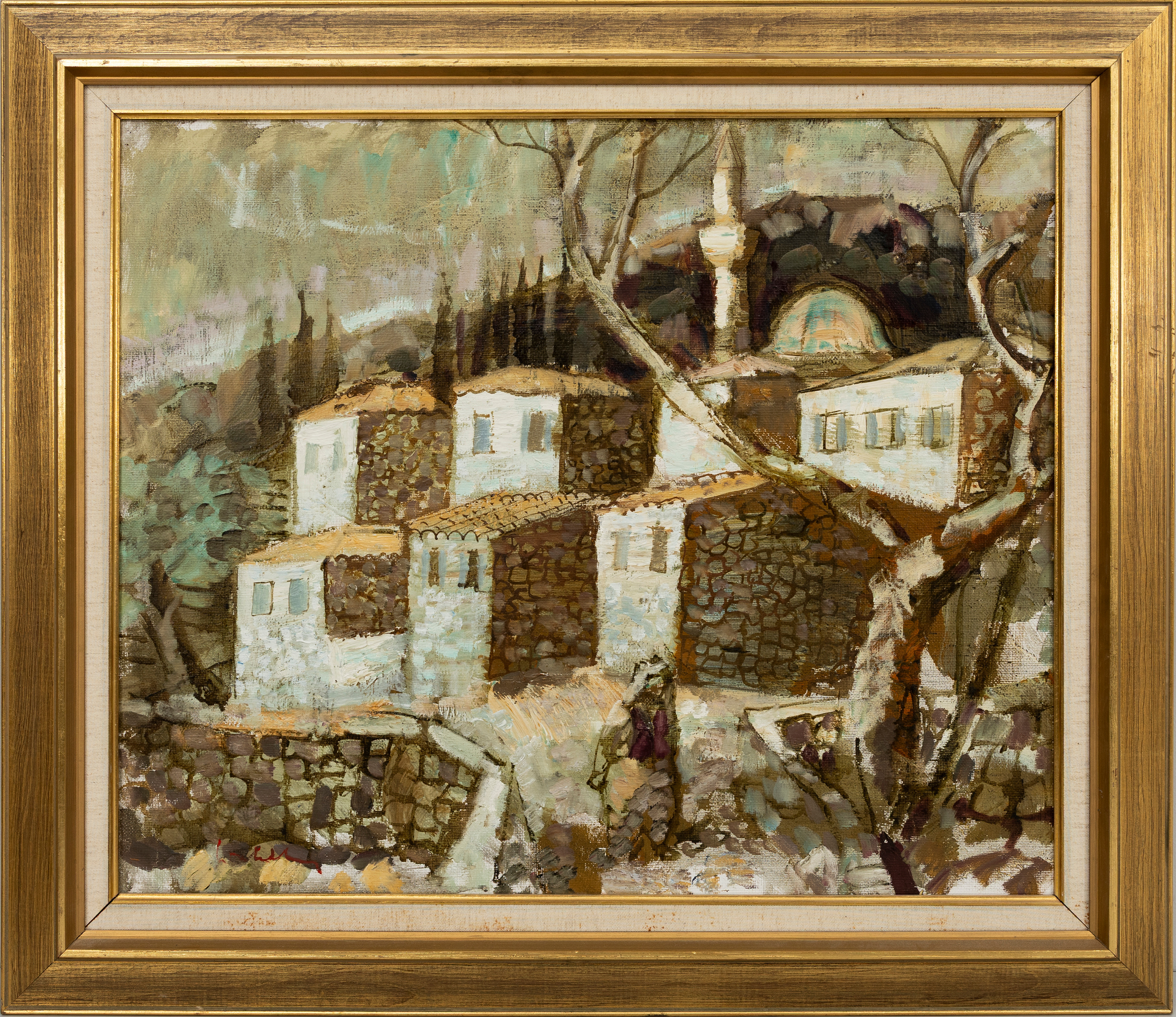 BERTIL WAHLBERG. Vita hus och minaret, signerad.