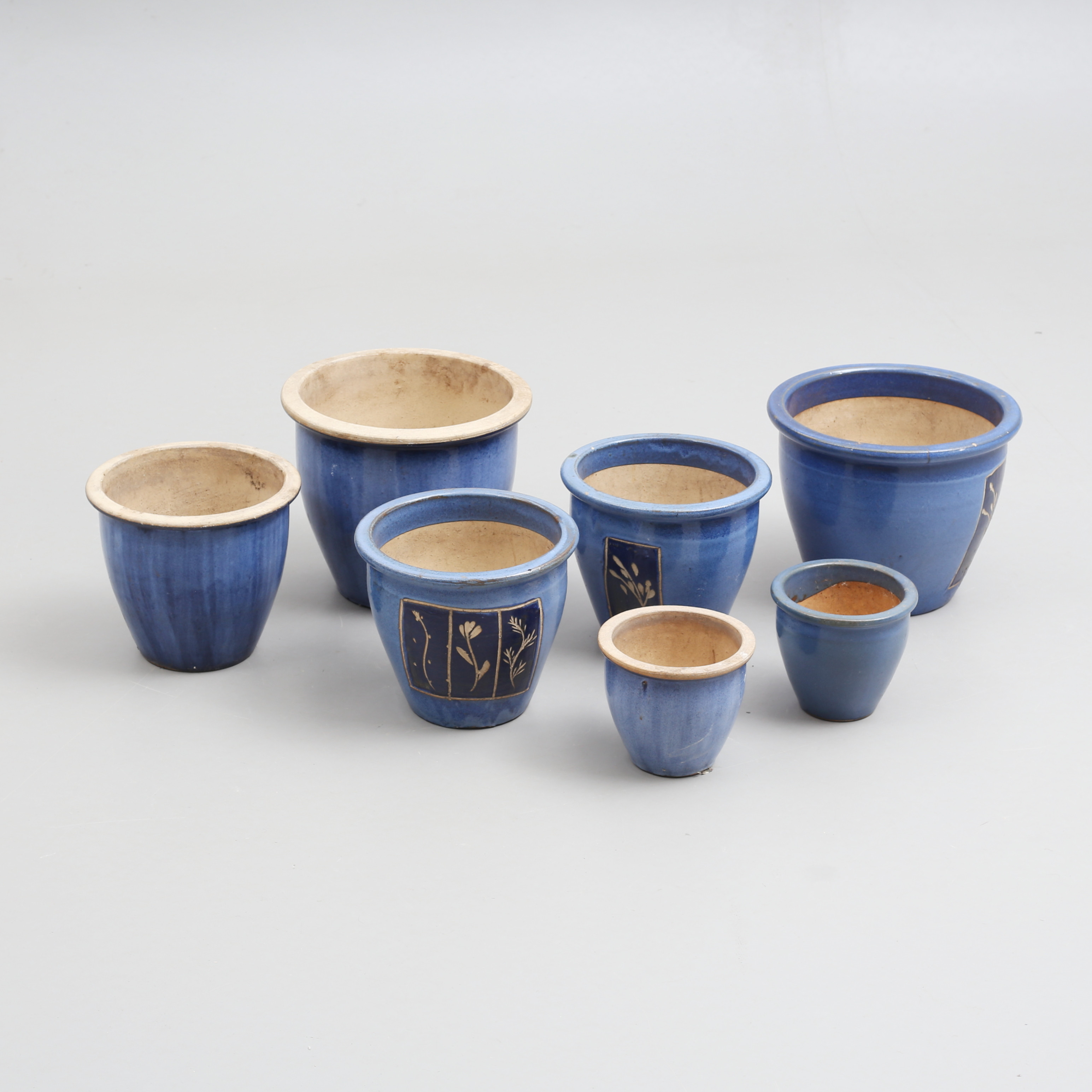 TRÄDGÅRDSKRUKOR, 7 st, stengods, 1900/2000-tal.