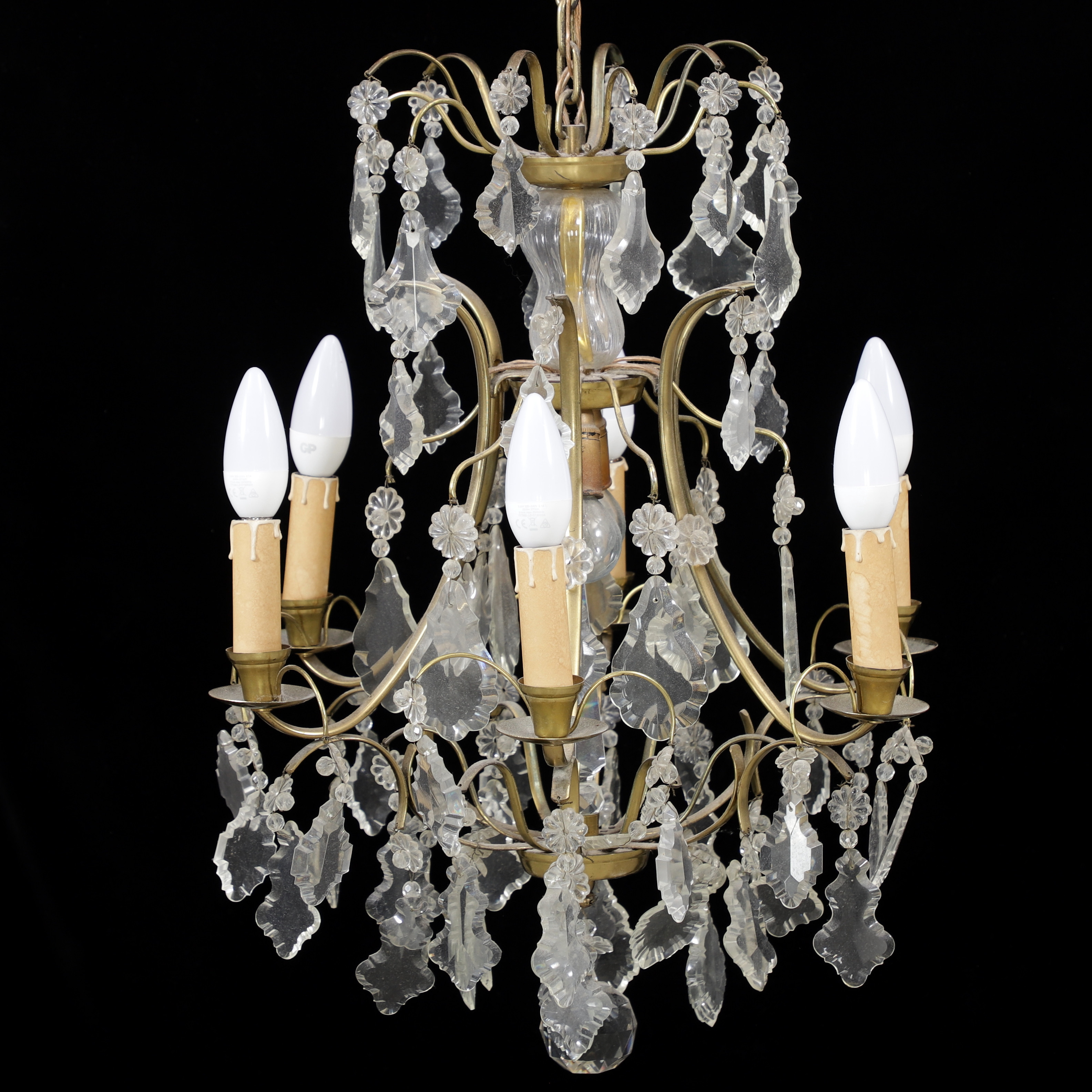 LJUSKRONA, mässing/prismor, rokokostil, 1900-talets mitt.