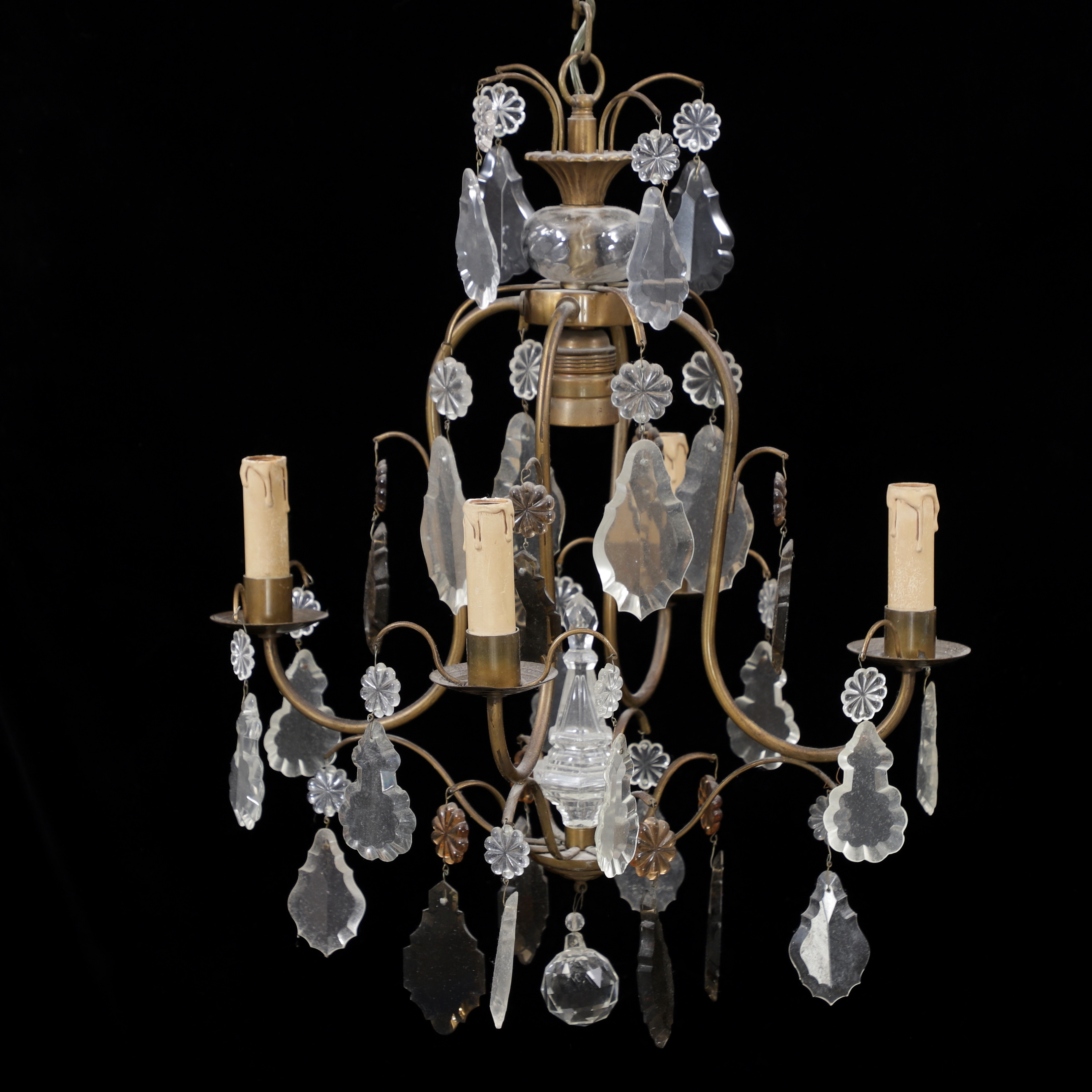 LJUSKRONA, mässing/prismor, rokokostil, 1900-talets mitt.