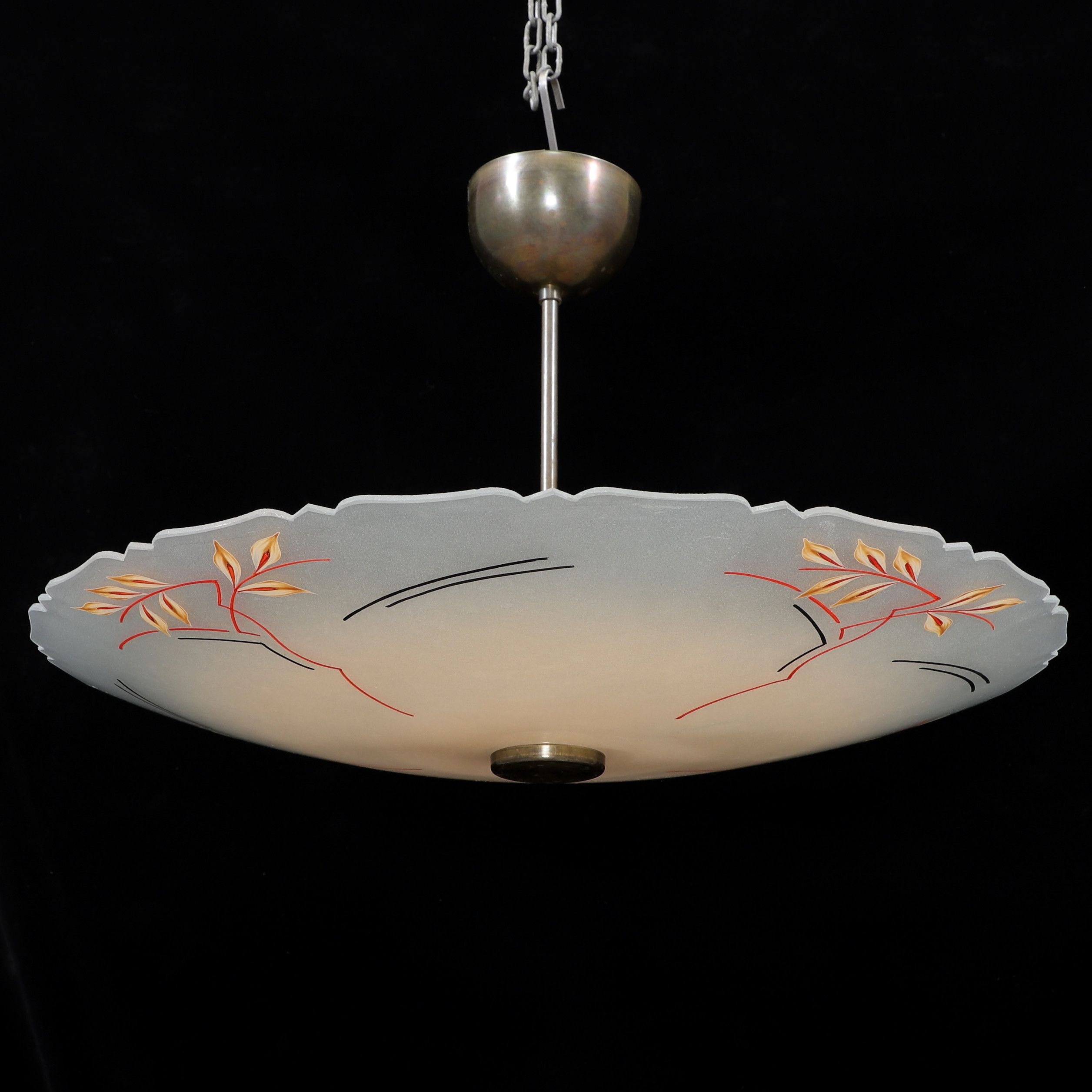 TAKLAMPA, metall/glas, art deco, 1900-talets första hälft.