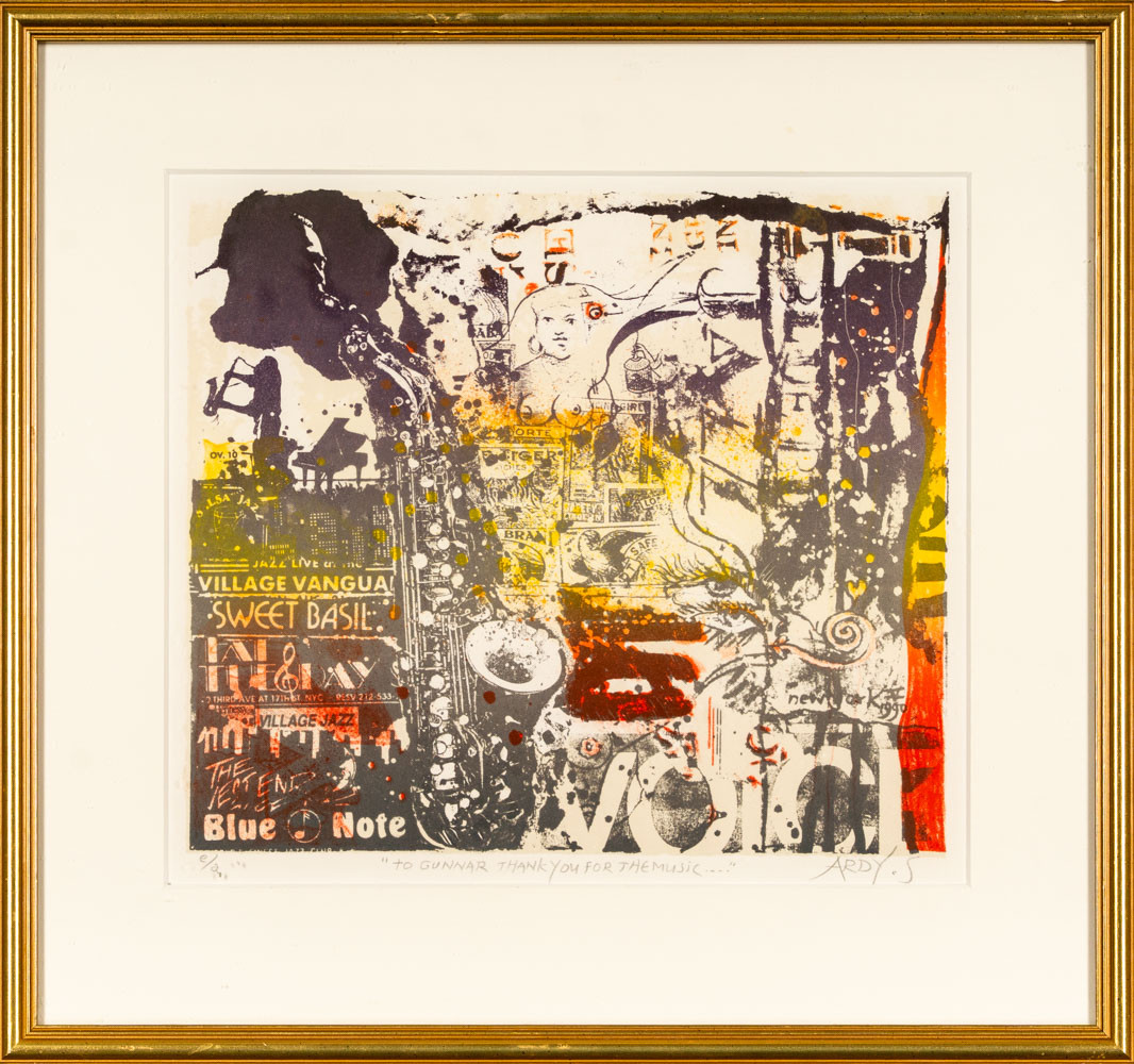 ARDY STRÜWER. Färglitografi, "To Gunnar thank you for the music...".