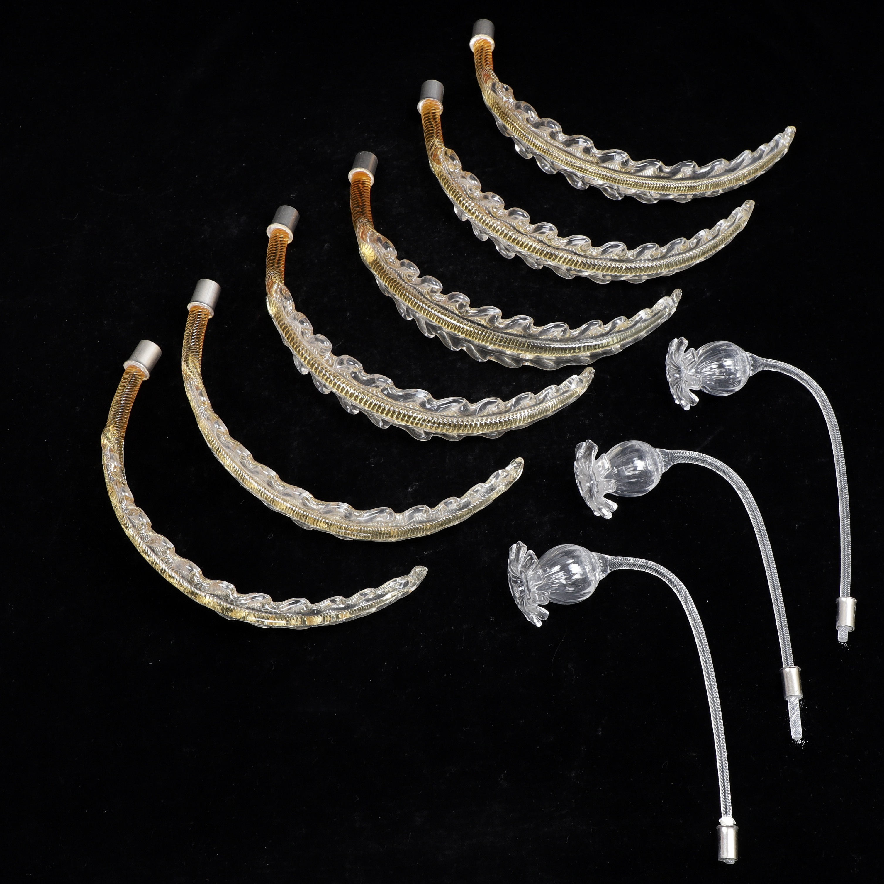 TAKLAMPSDELAR, 9 st, till venetiansk ljuskrona, glas, Orrefors.