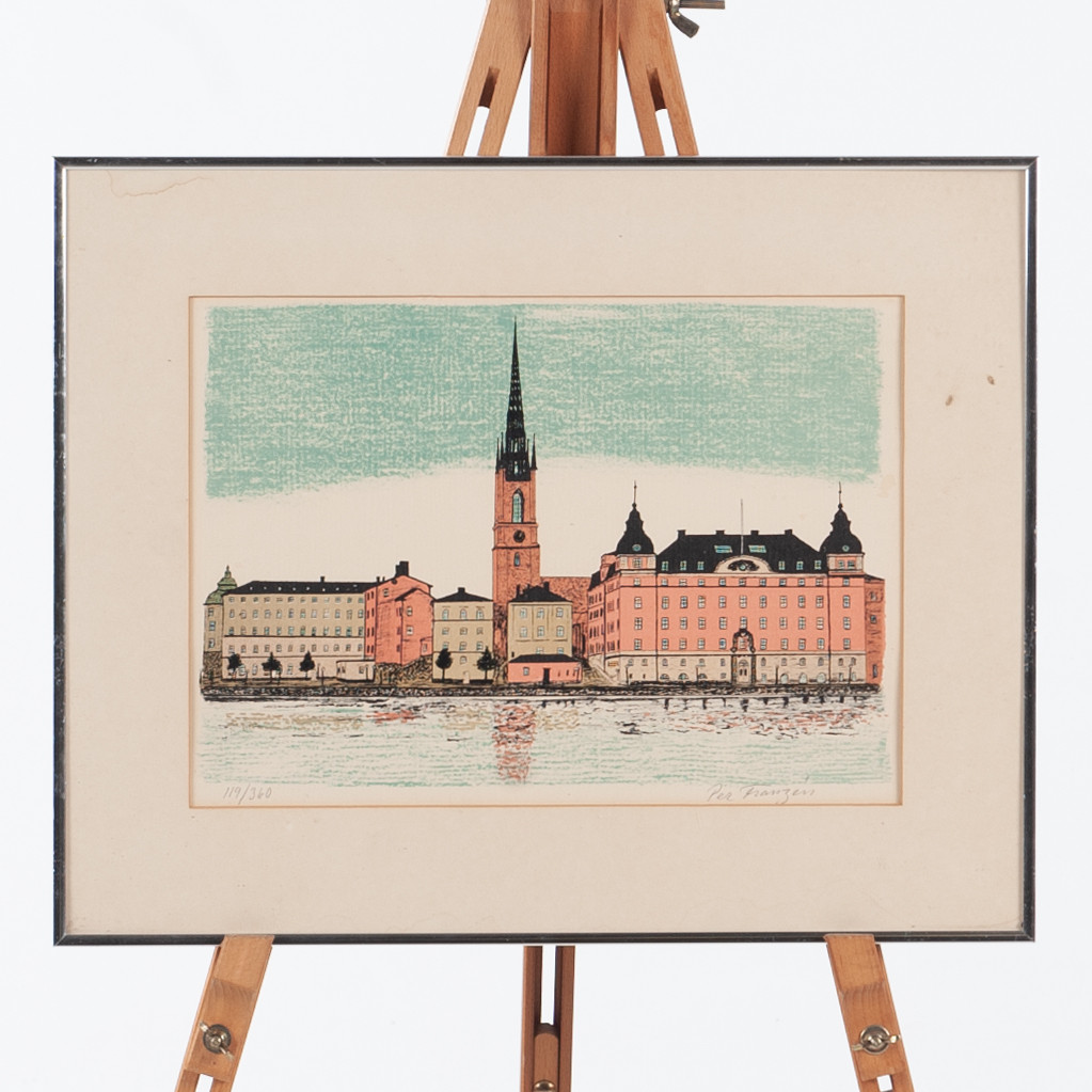 PER FRANZÉN. Litografi motiv från Stockholm, signerad samt numrerad 119/360.