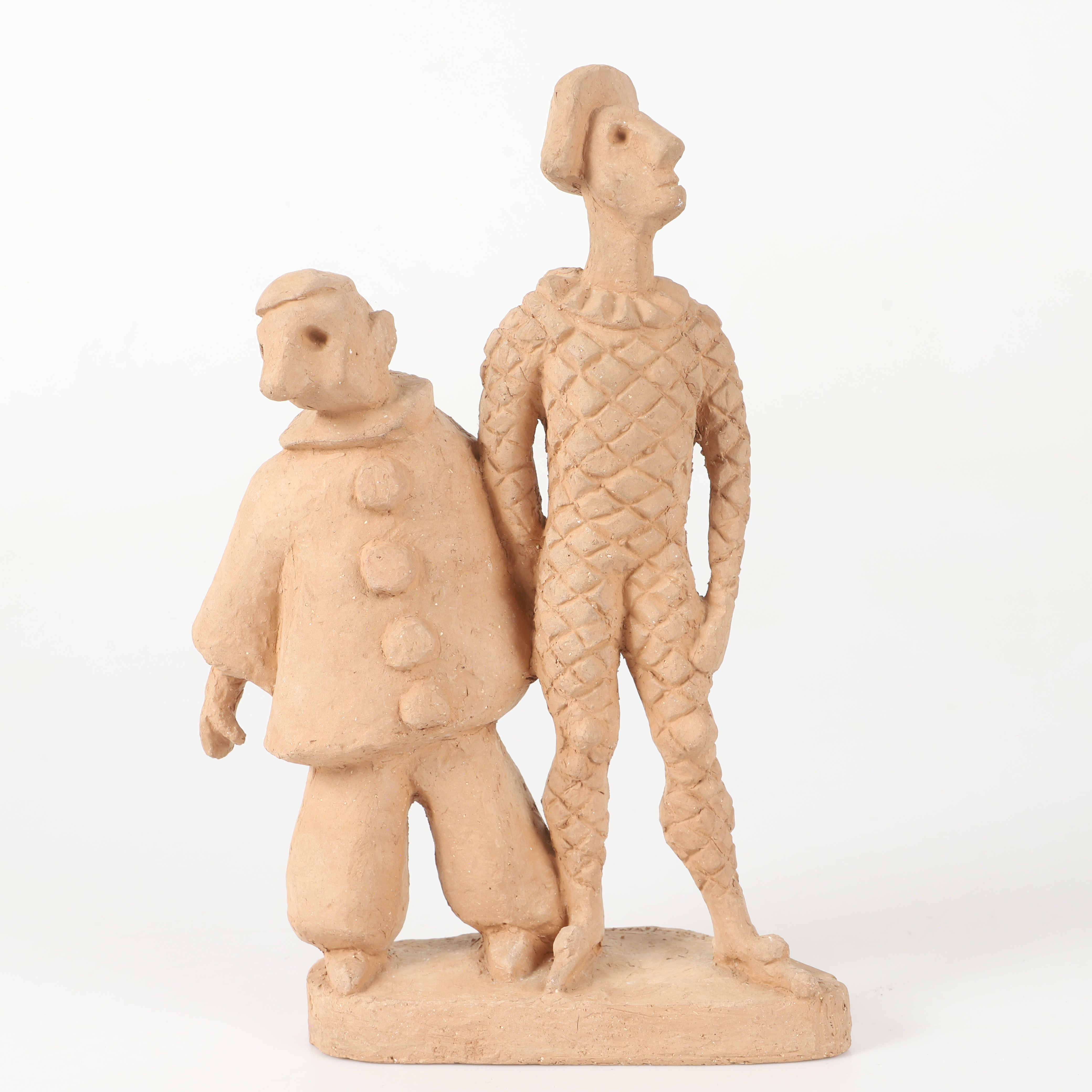 KNUT ERIK LINDBERG. Skulptur, harlekin och clown, terrakotta, signerad K-E Lindberg.