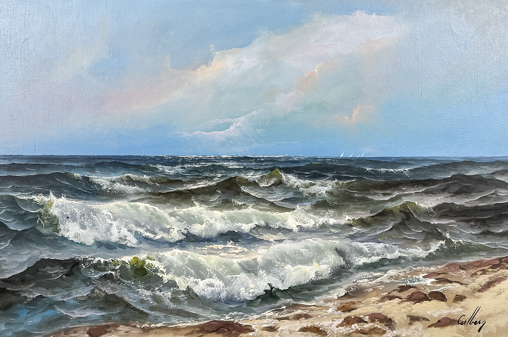 ERIK CARLBERG. Olja på duk, Kustmotiv, Signerad.