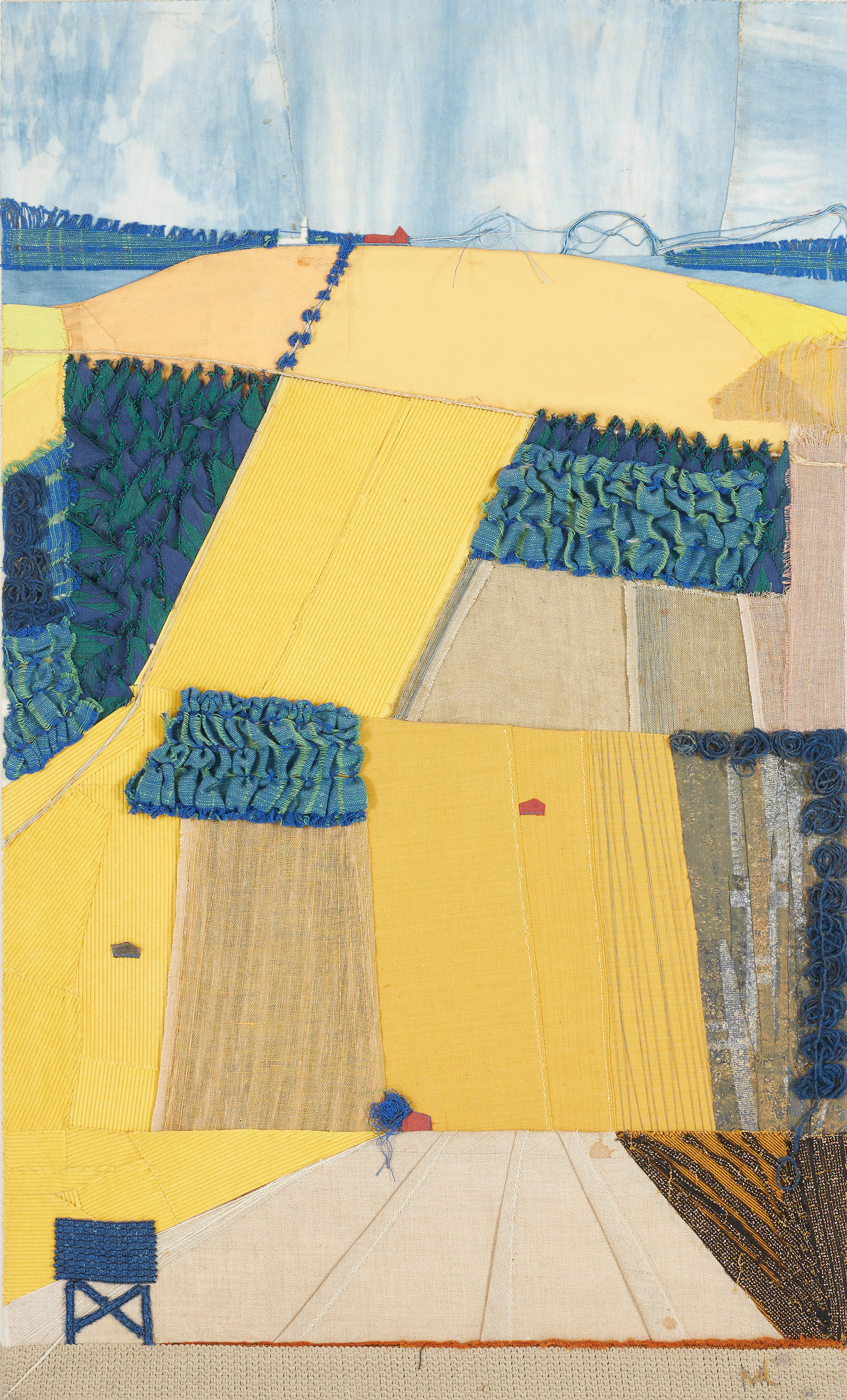 MAJALISA ALEXANDERSSON (1934-2024). Textiltavla, motiv med åkerlandskap, monogramsignerad.