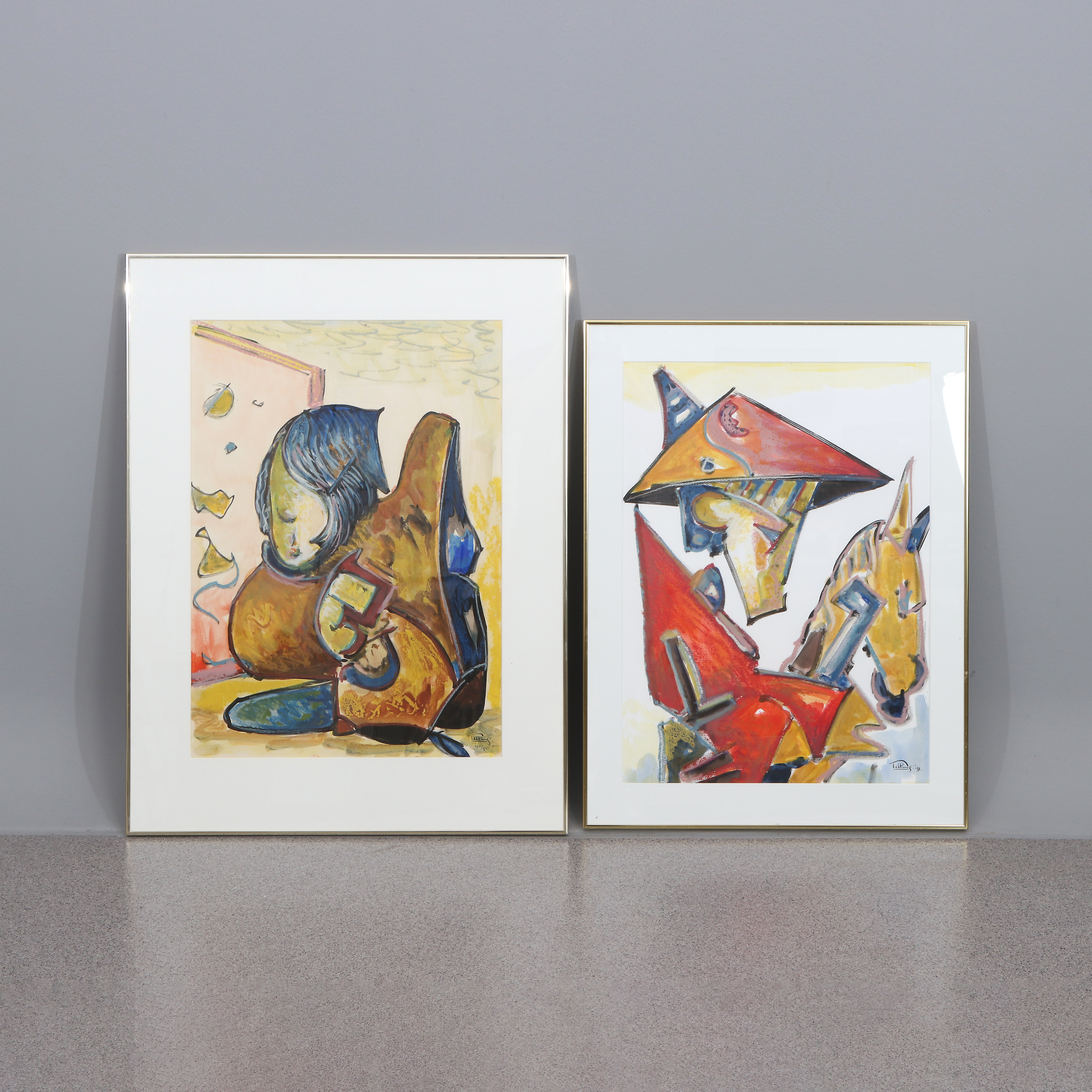 QUINTUS JAN TELTING. Blandtekniker, två st. Kompositioner. Signerade.