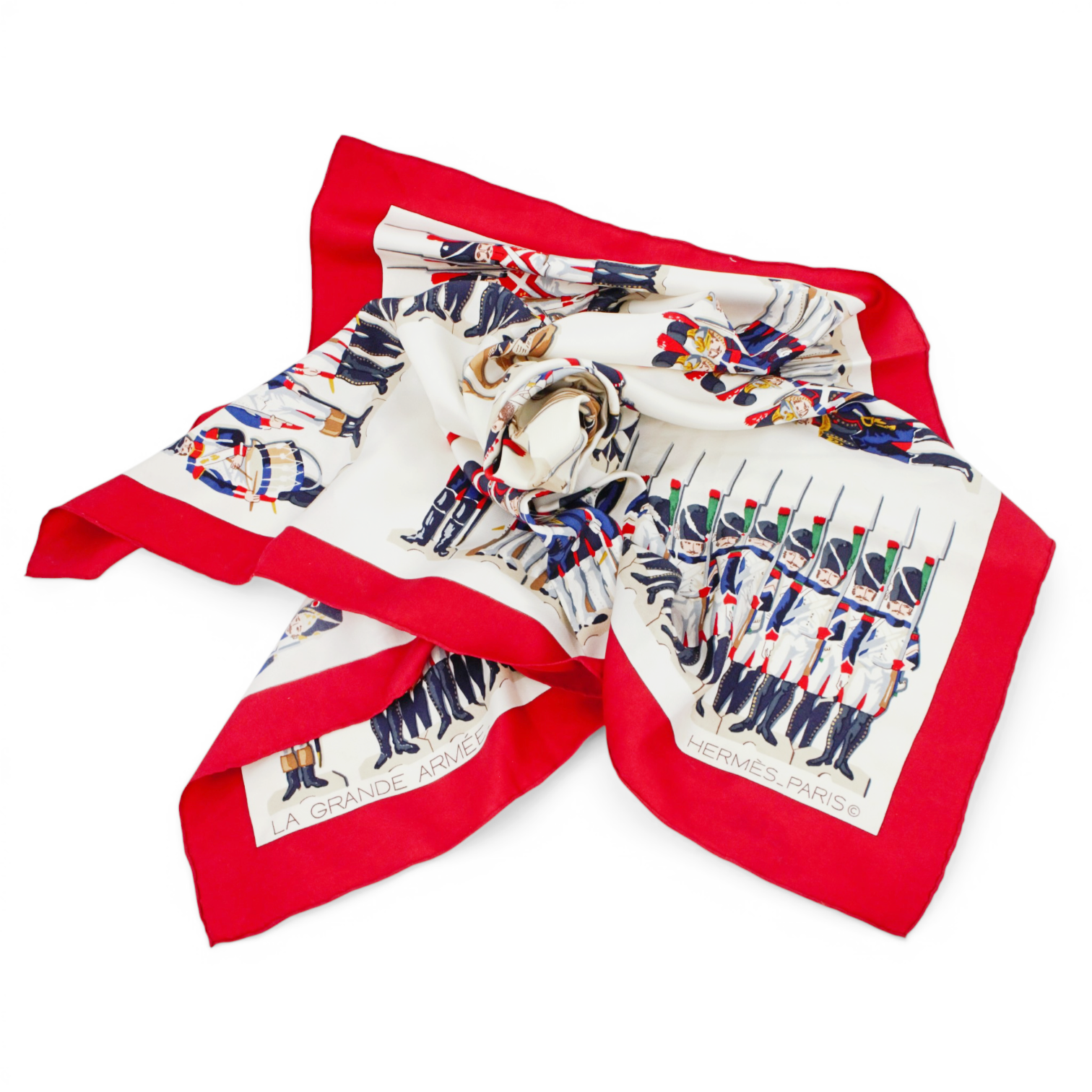 HERMÈS, scarf, siden, "Le grand armée", design Marie-Françoise Héron, 1976.