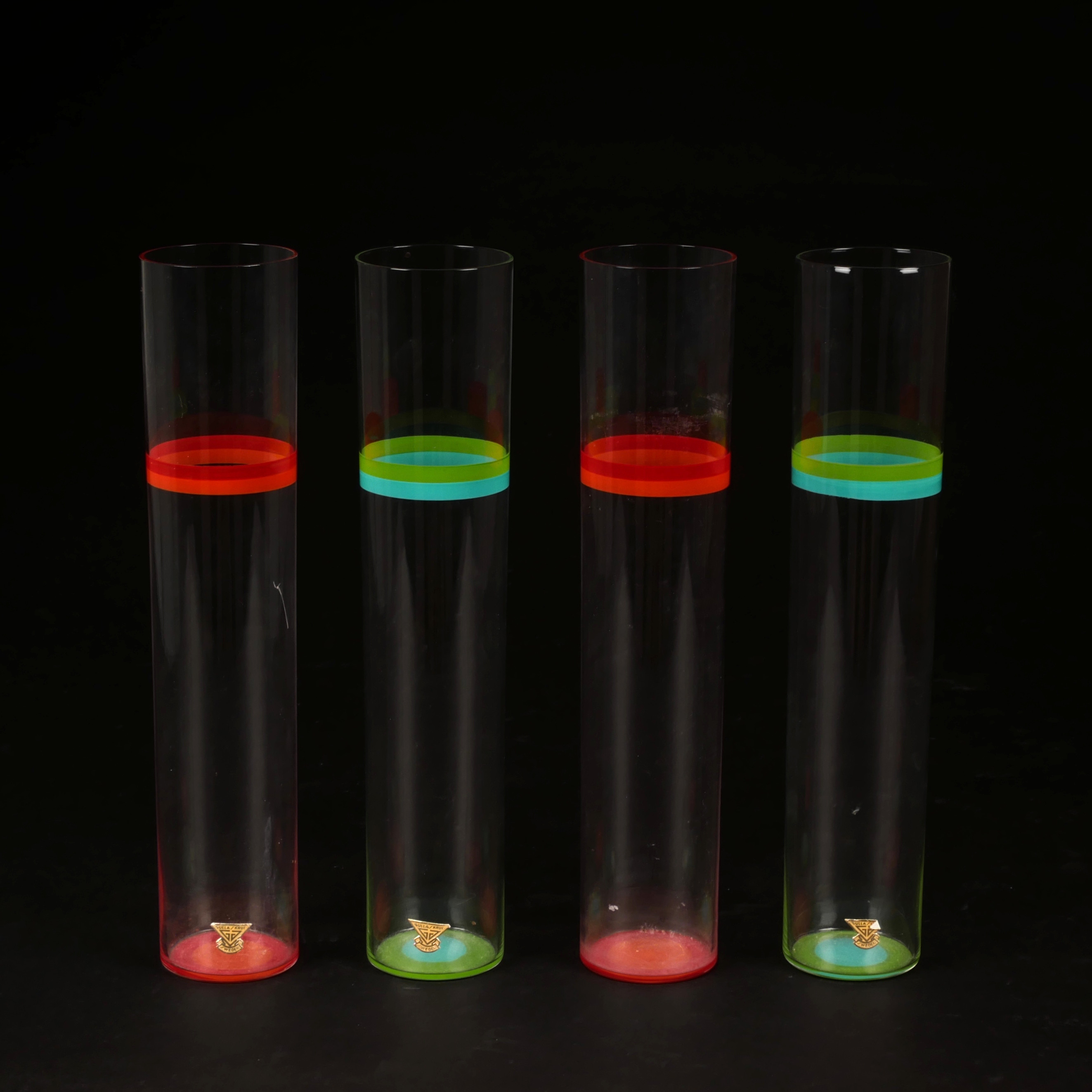 CATTI ÅSÉLIUS LIDBECK. Glas, 4 st, Longdrink, "Mitt i Prick", 1960-tal.