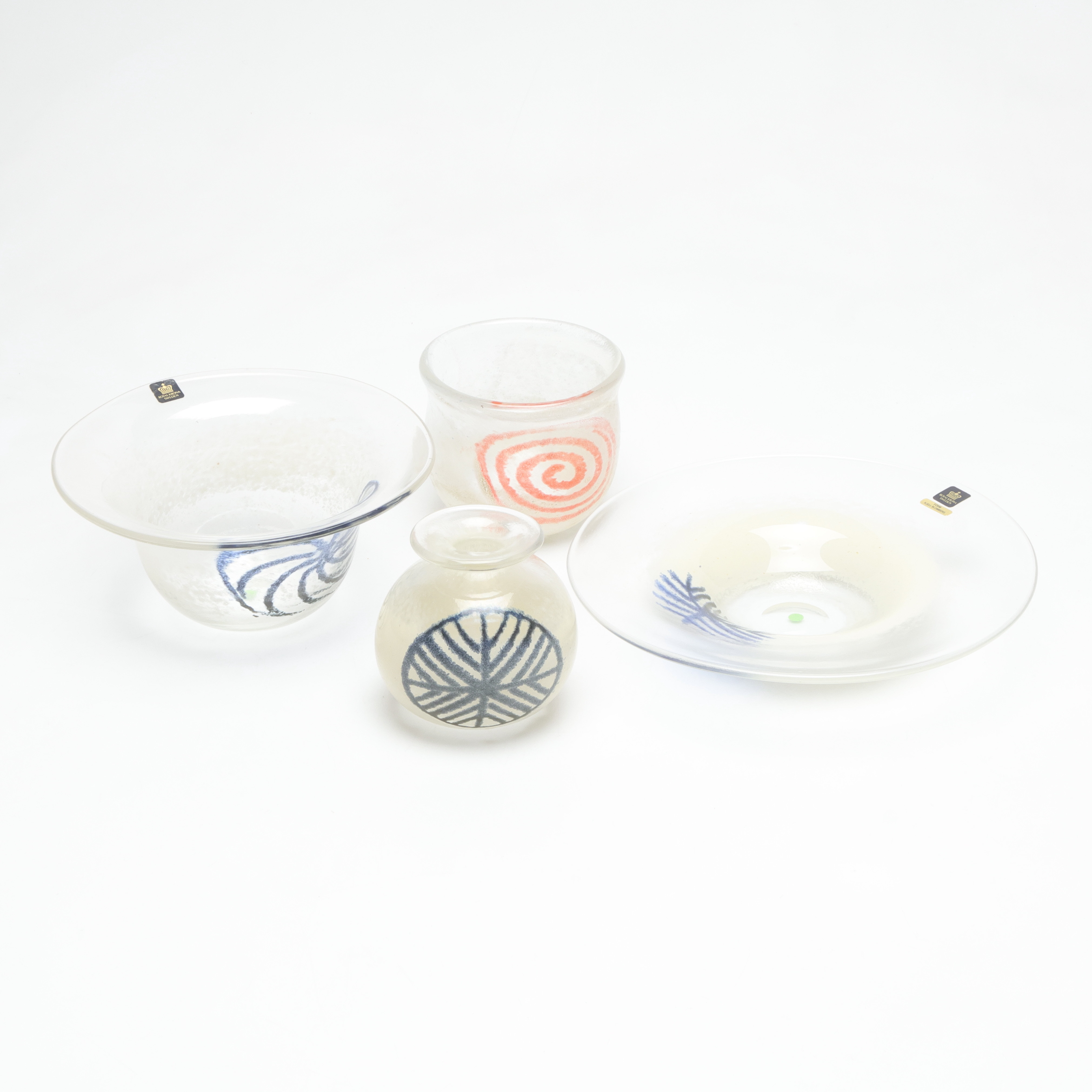 KJELL BLOMBERG. konstglas, 4 delar, "Spiral", Royal Krona.