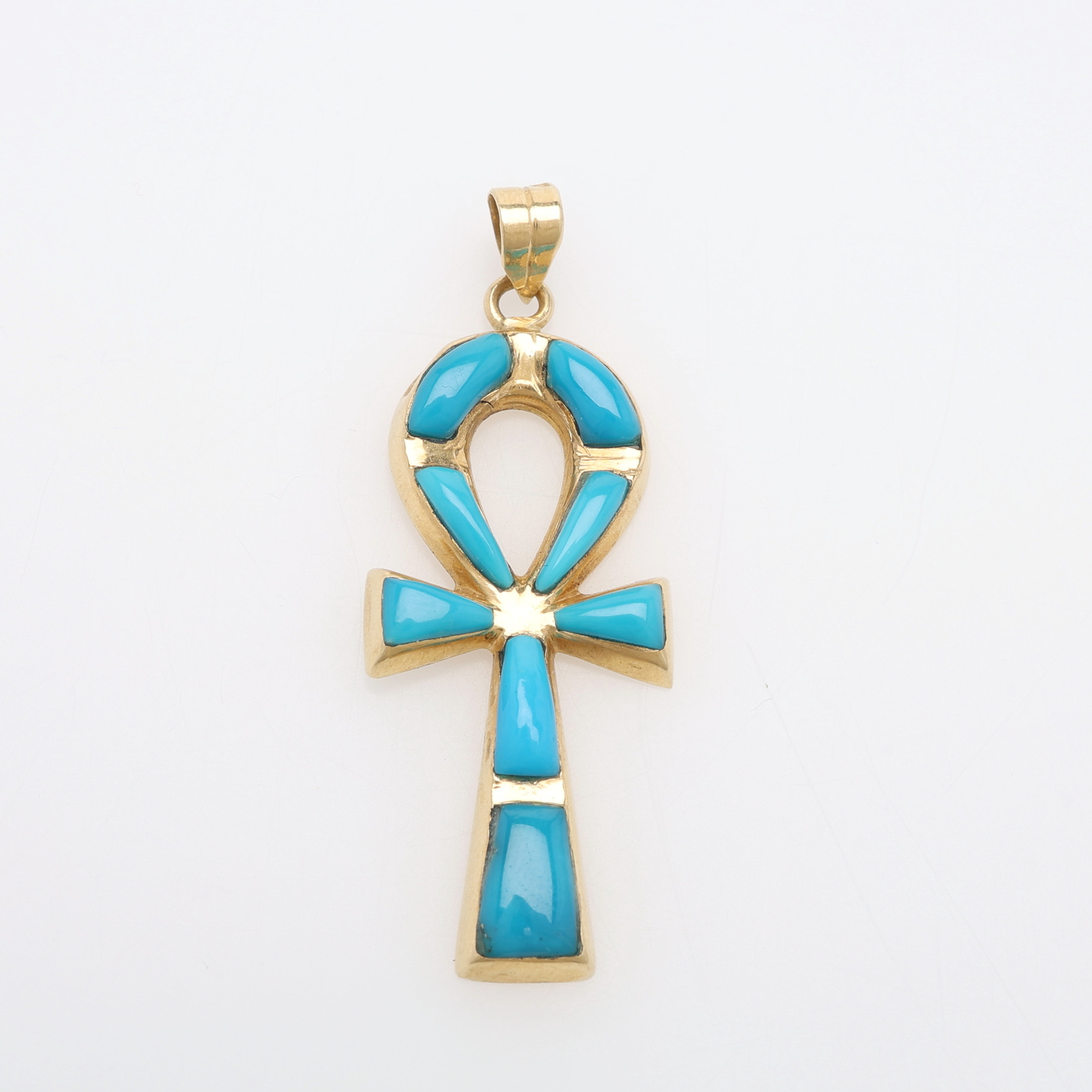 HÄNGE, 18K GULD & TURKOSER, ANKH, EGYPTEN, TOTALT Ca. 4,6 g.