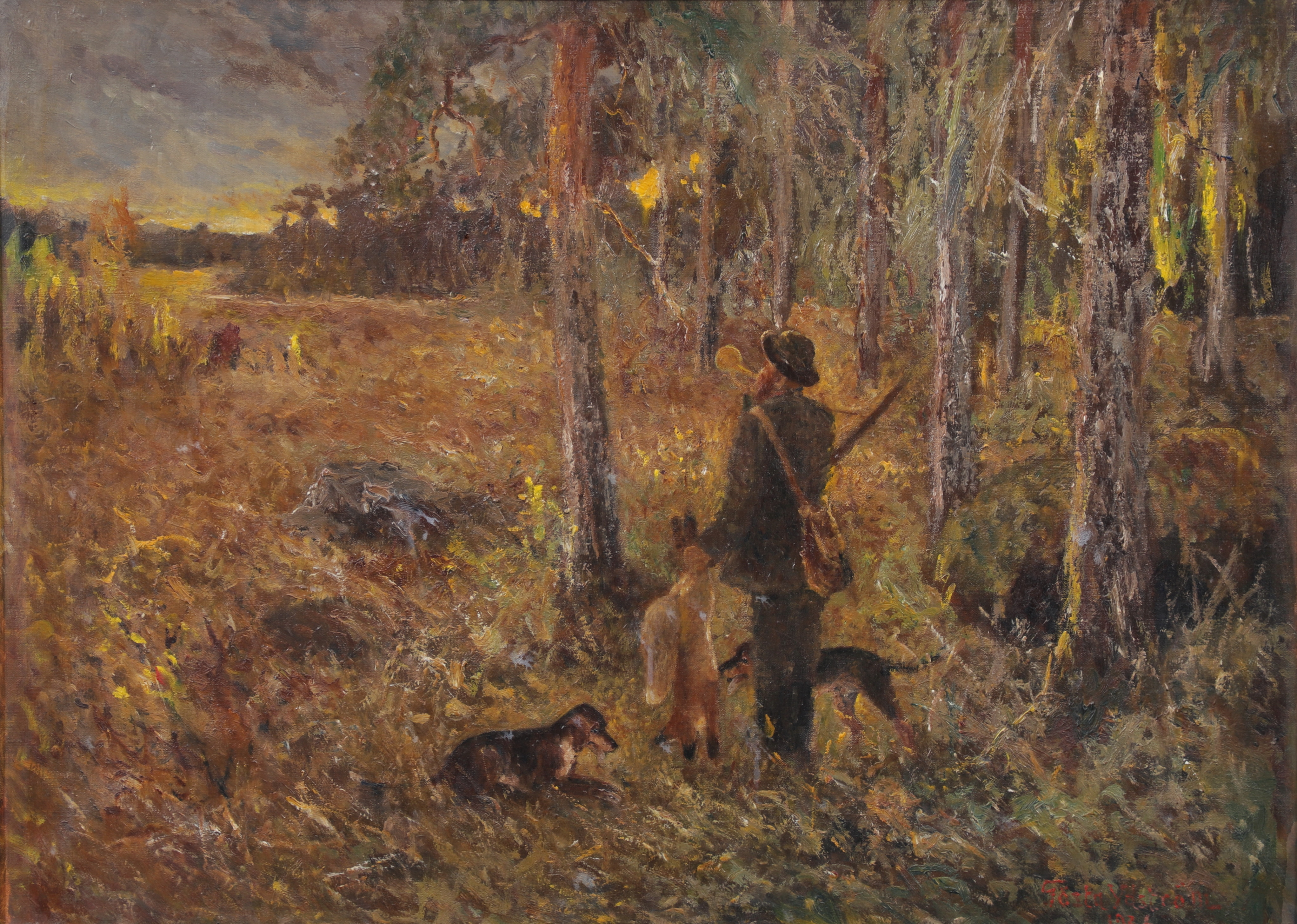 GÖSTA YDSTRÖM. Jaktmotiv, olja på duk, signerad och daterad 1936.