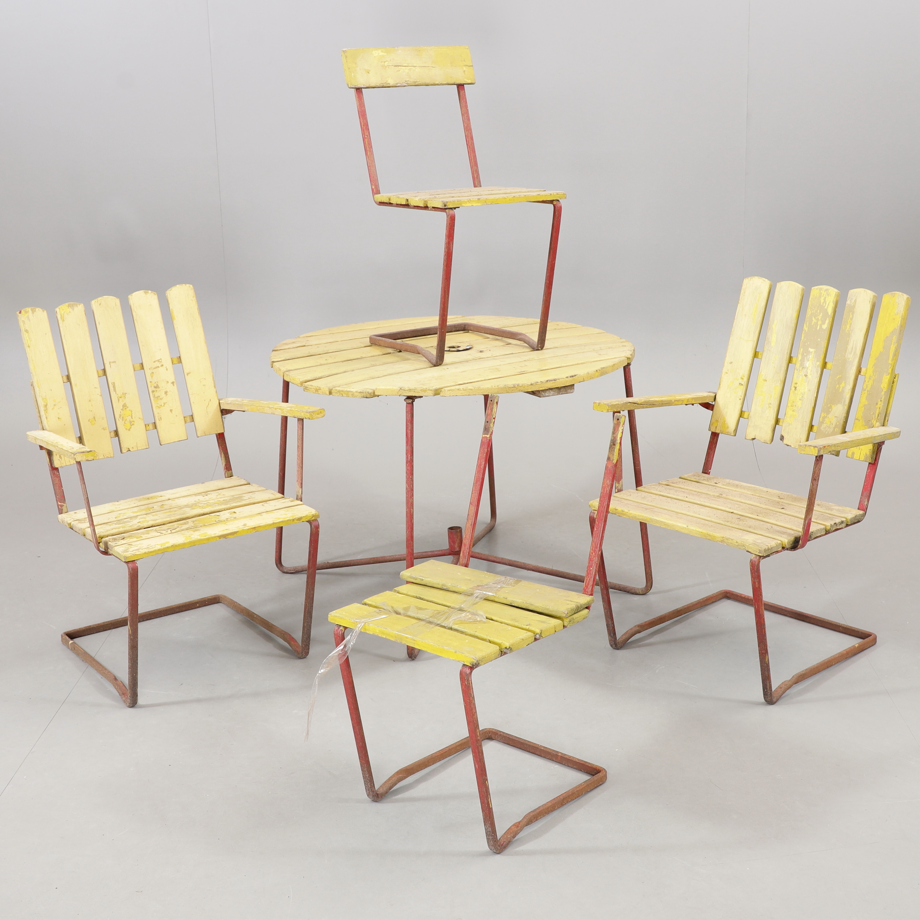 TRÄDGÅRDSMÖBEL, 5 delar, Grythyttan, trä/metall, 1960-tal.