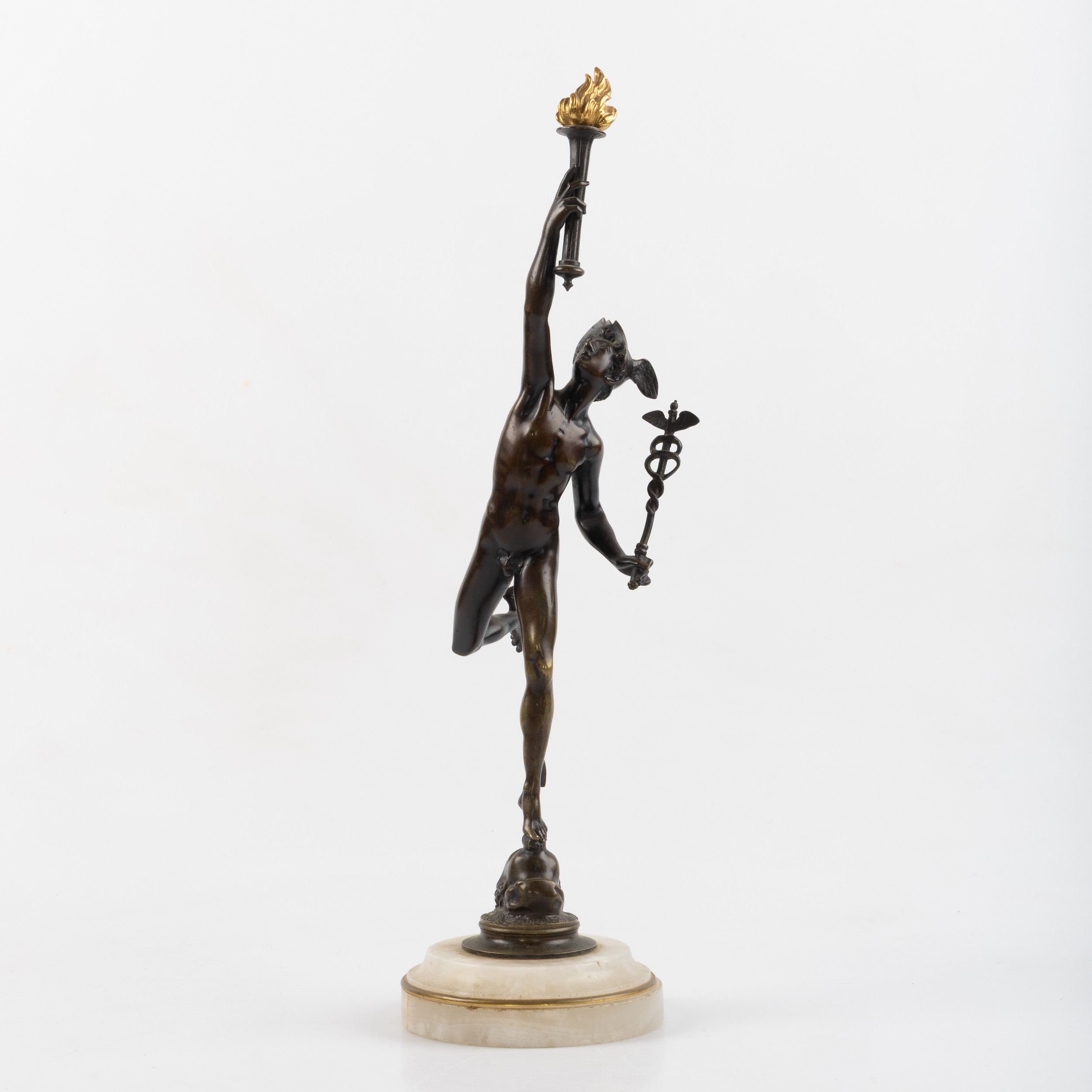 SKULPTUR, Efter Giovanni da Bologna, "Merkurius", brons, delvis förgylld, ca år 1900.