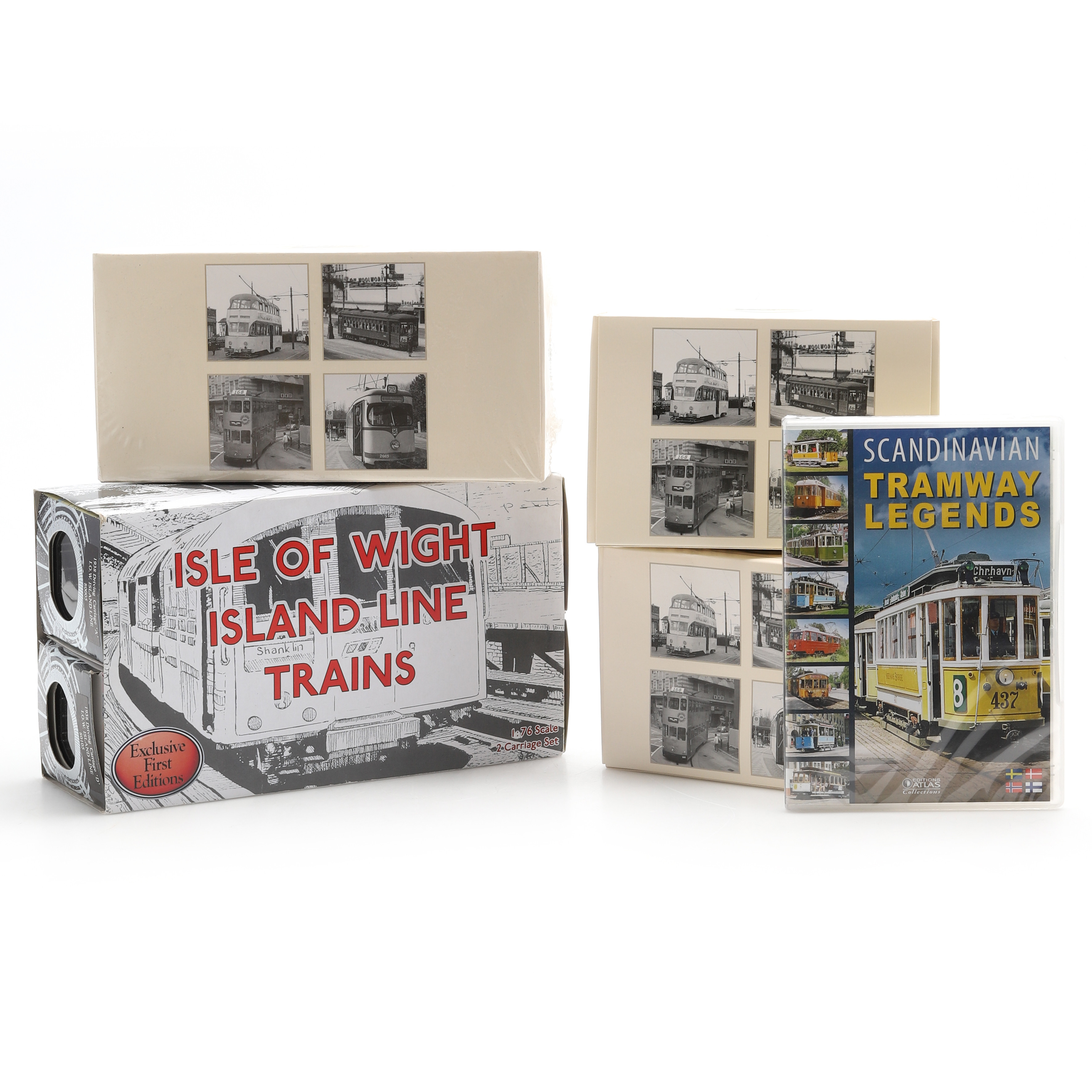 MODELLVAGNAR, tåg och spårvagn, 5 st, Gilbow och Atlas Collection.