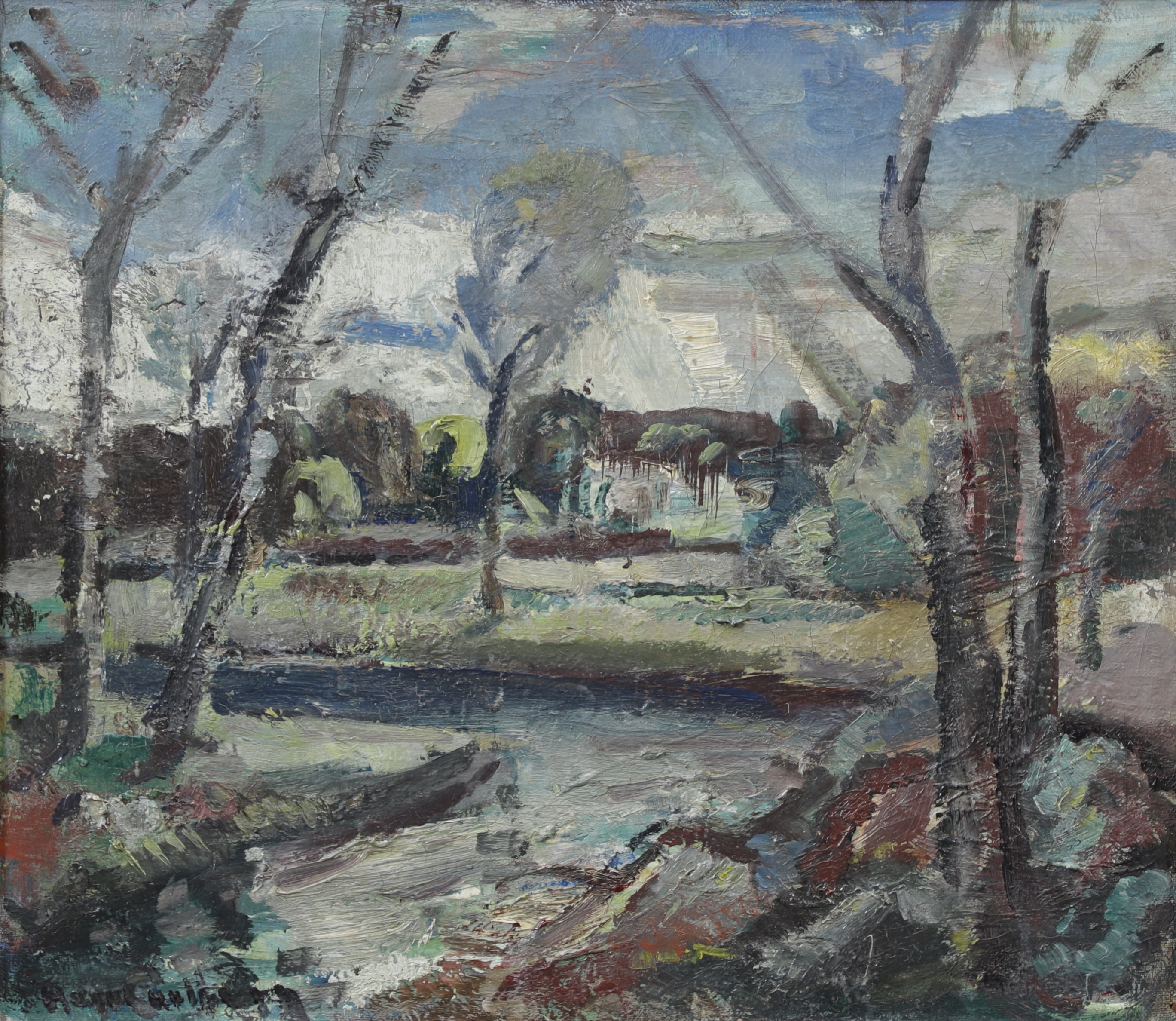 HUGO CARLBERG. "Solen bryter fram", olja på duk, signerad.