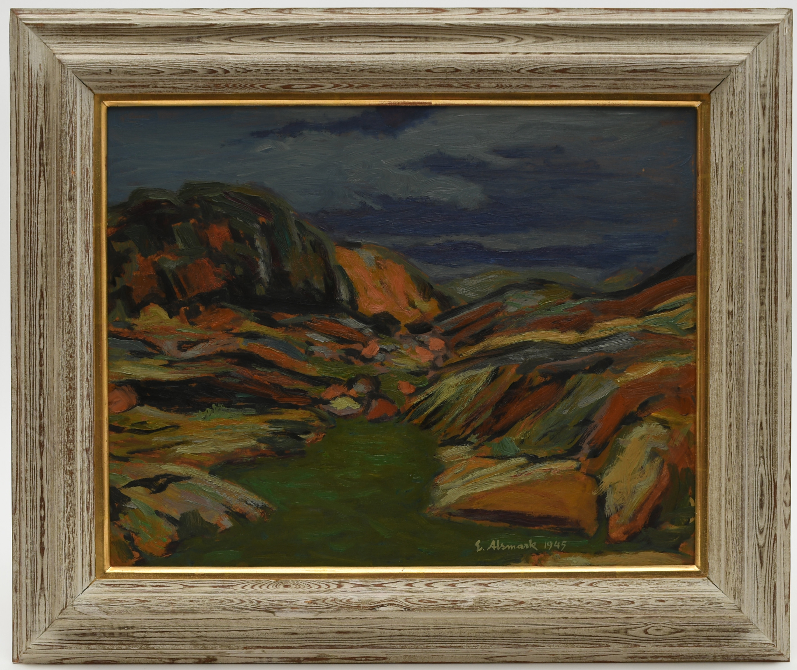 ERIC ALSMARK. Landskap. Olja på pannå.