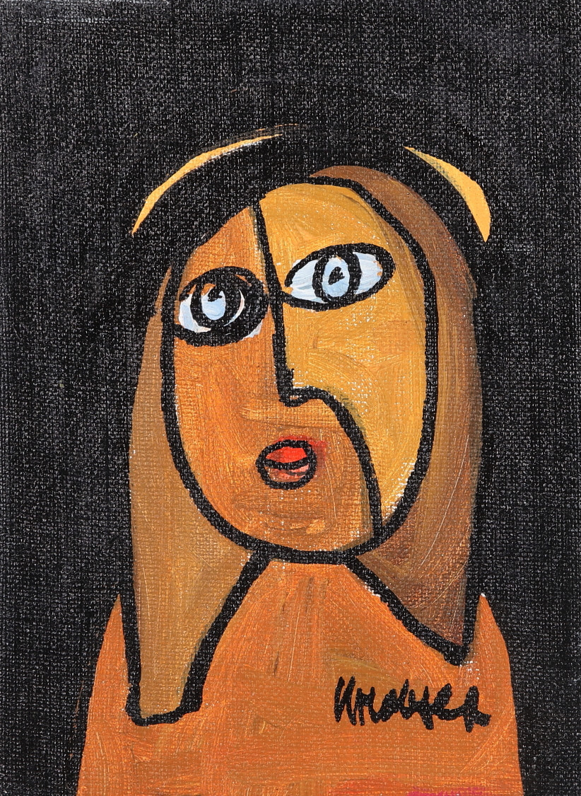 KJELL HOBJER. Olja på duk, ansikte, signerad.