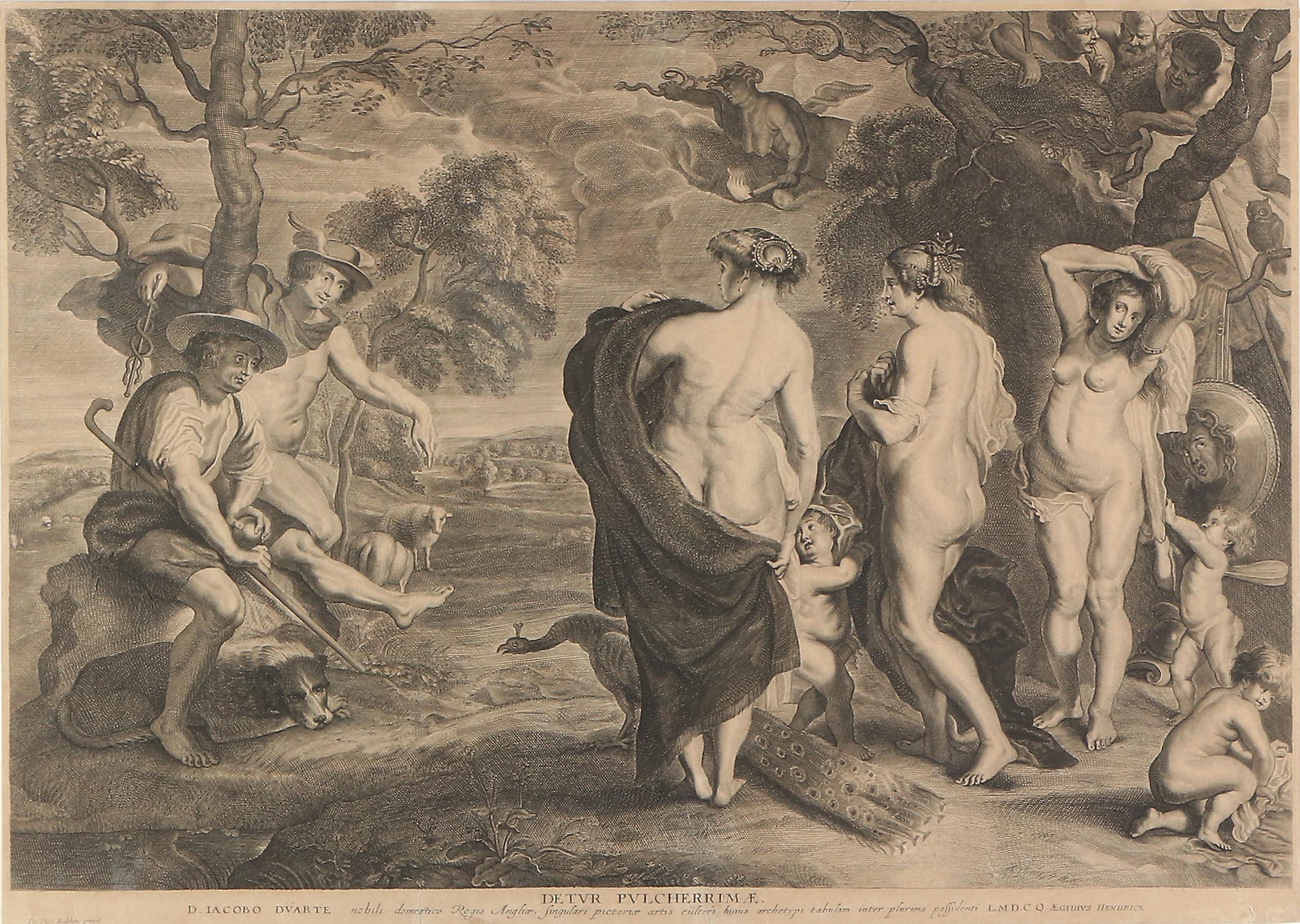 PETER PAUL RUBENS. EFTER. Kopparstick. Detur Pulcherrimae. I ekram från sent 1800-tal.