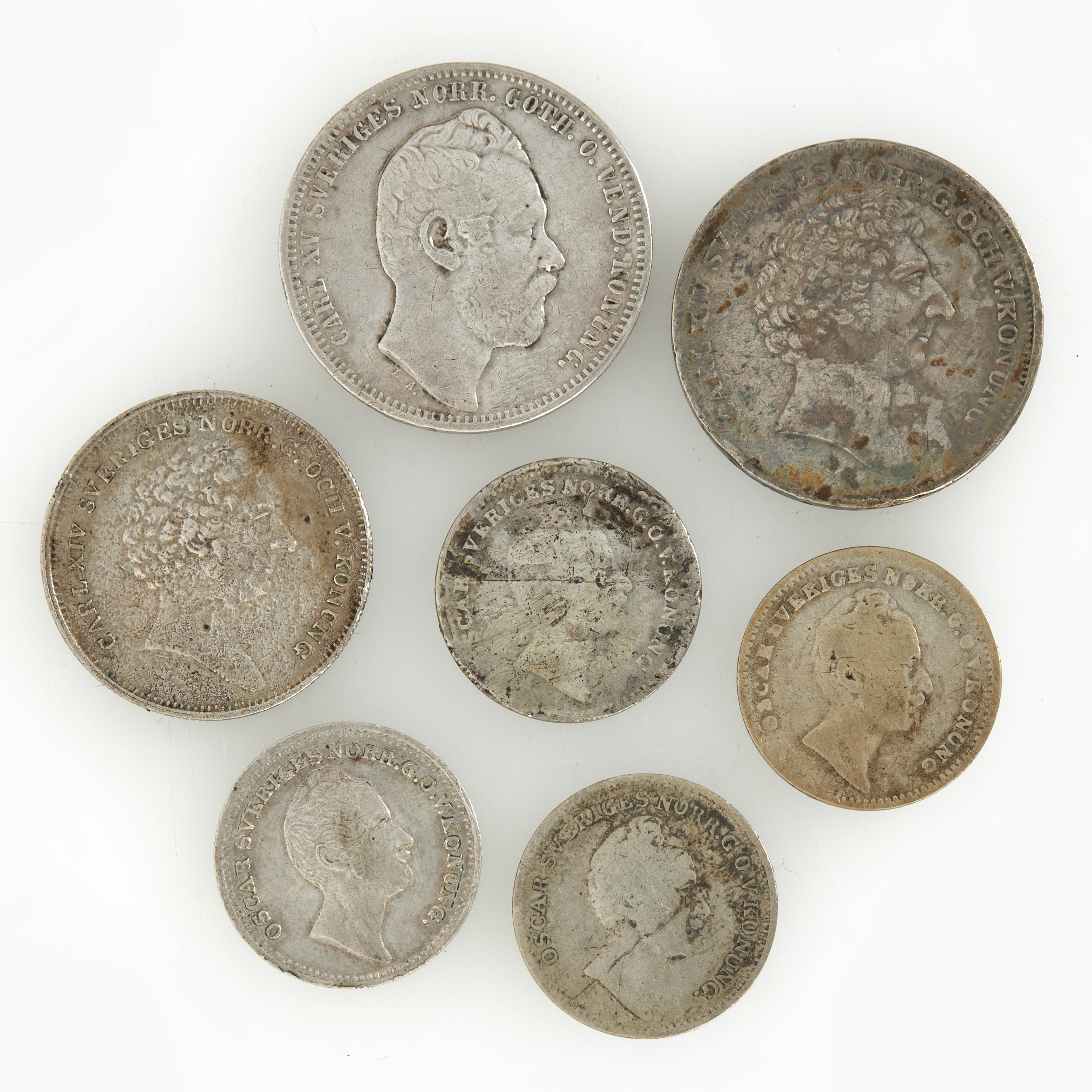 SVENSKA SILVERMYNT, 1800-tal 7 st.