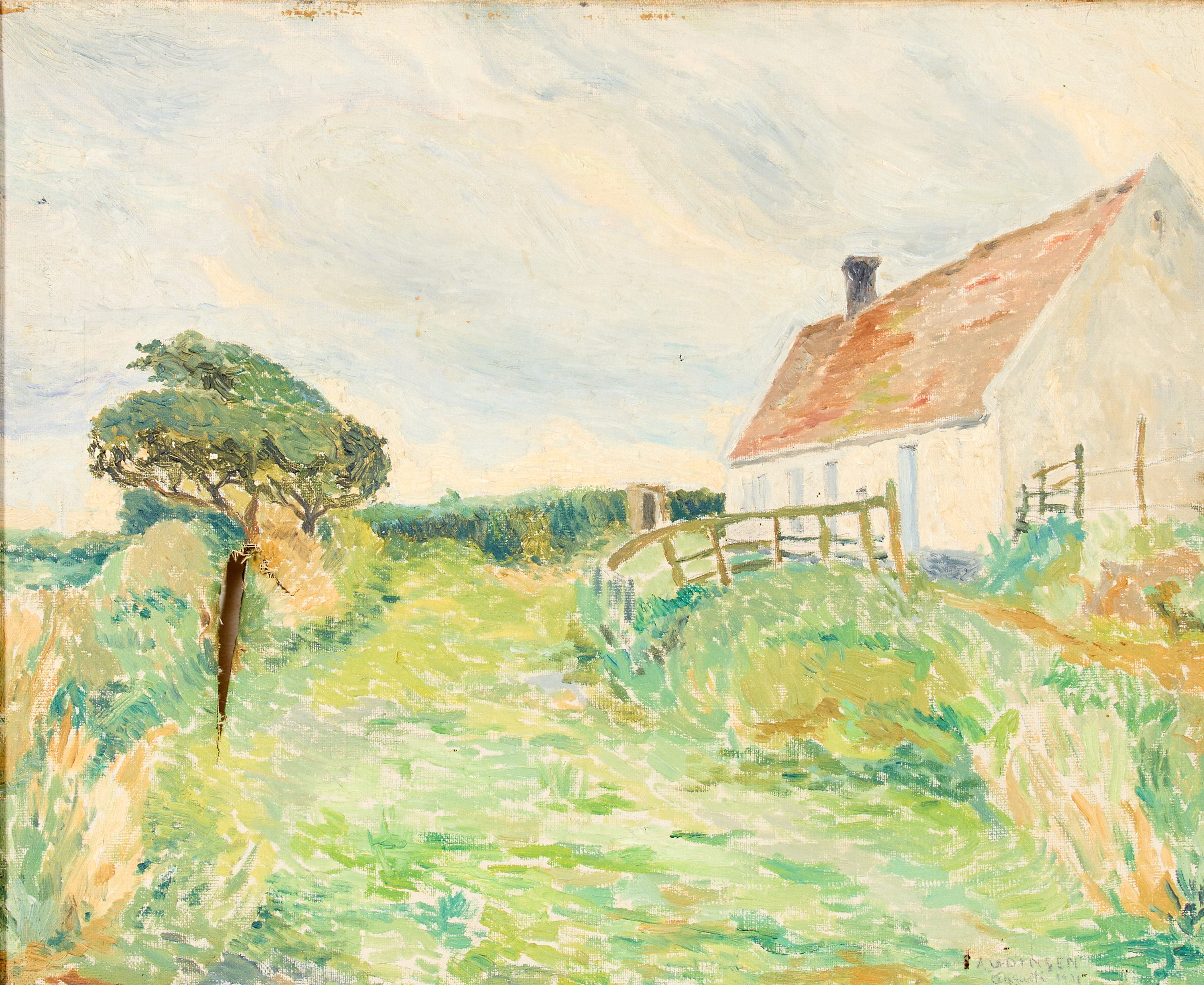 EVERT LUNDQUIST. Grönskande landskap med vitt hus, Audingen.