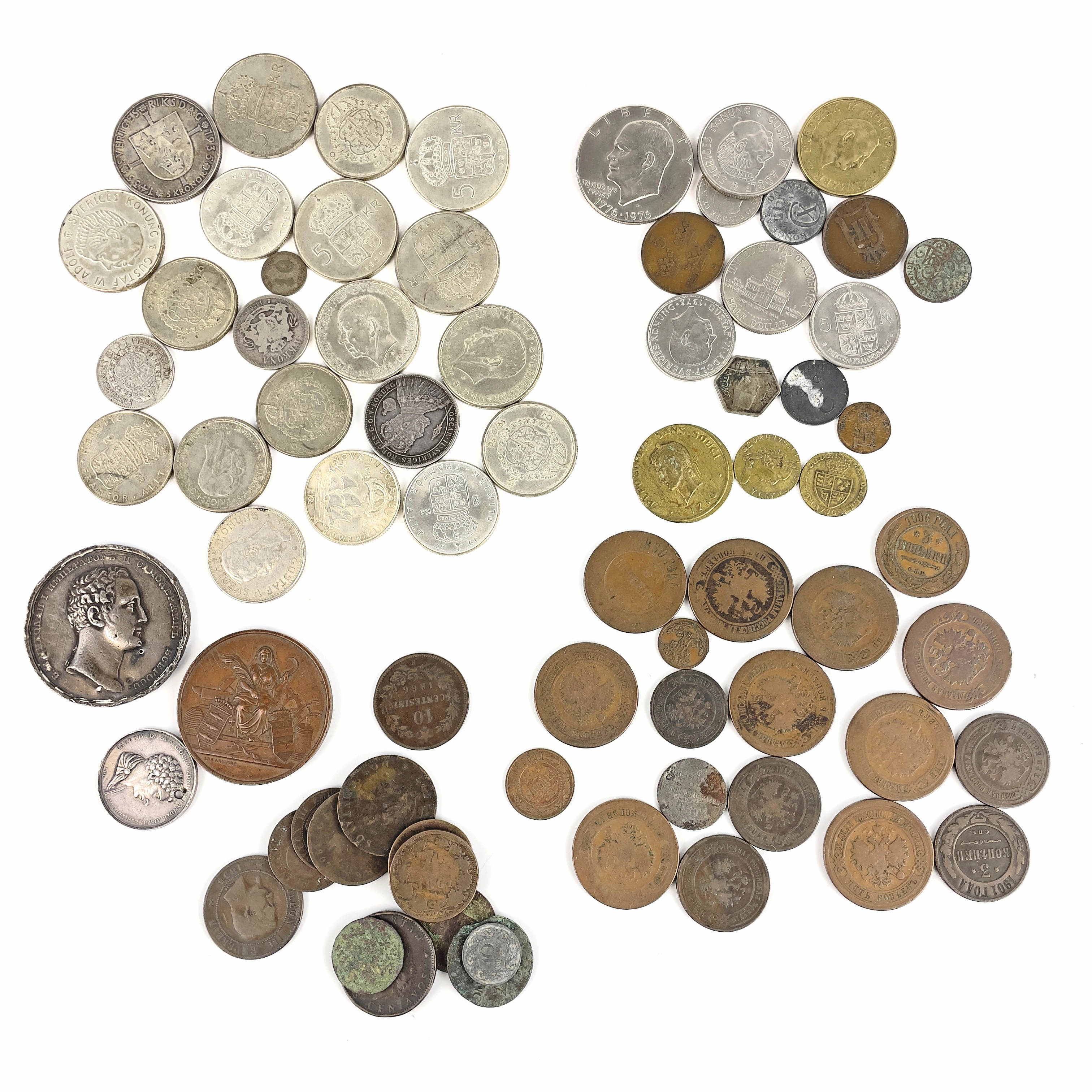 PARTI MYNT, MEDALJER, silver 40-90%, koppar, 1700-1900-tal.