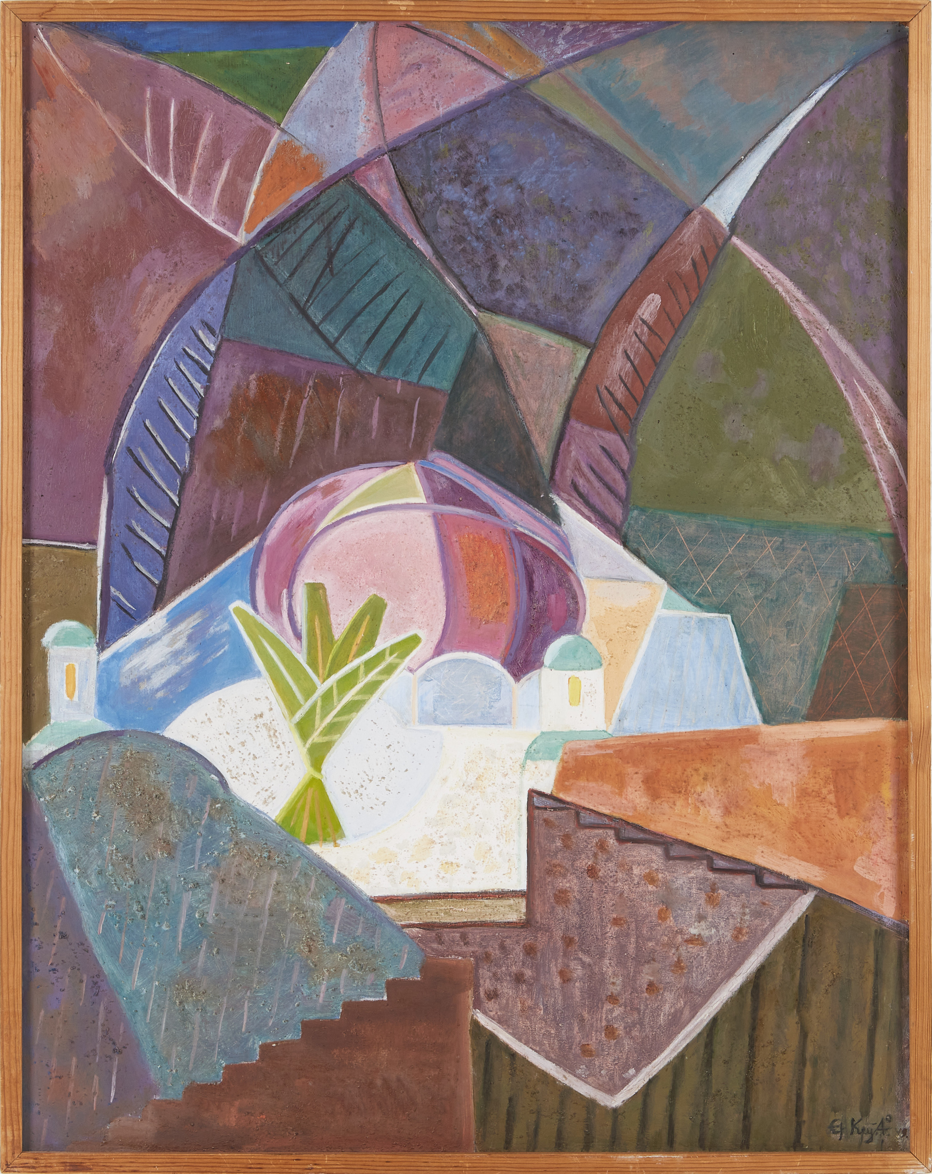 ALVA MARIA ELISIF KEY-ÅBERG (1899-1982). "Dômen på Capri sedd genom en regndroppe", olja på pannå, med reliefinslag , signerad.