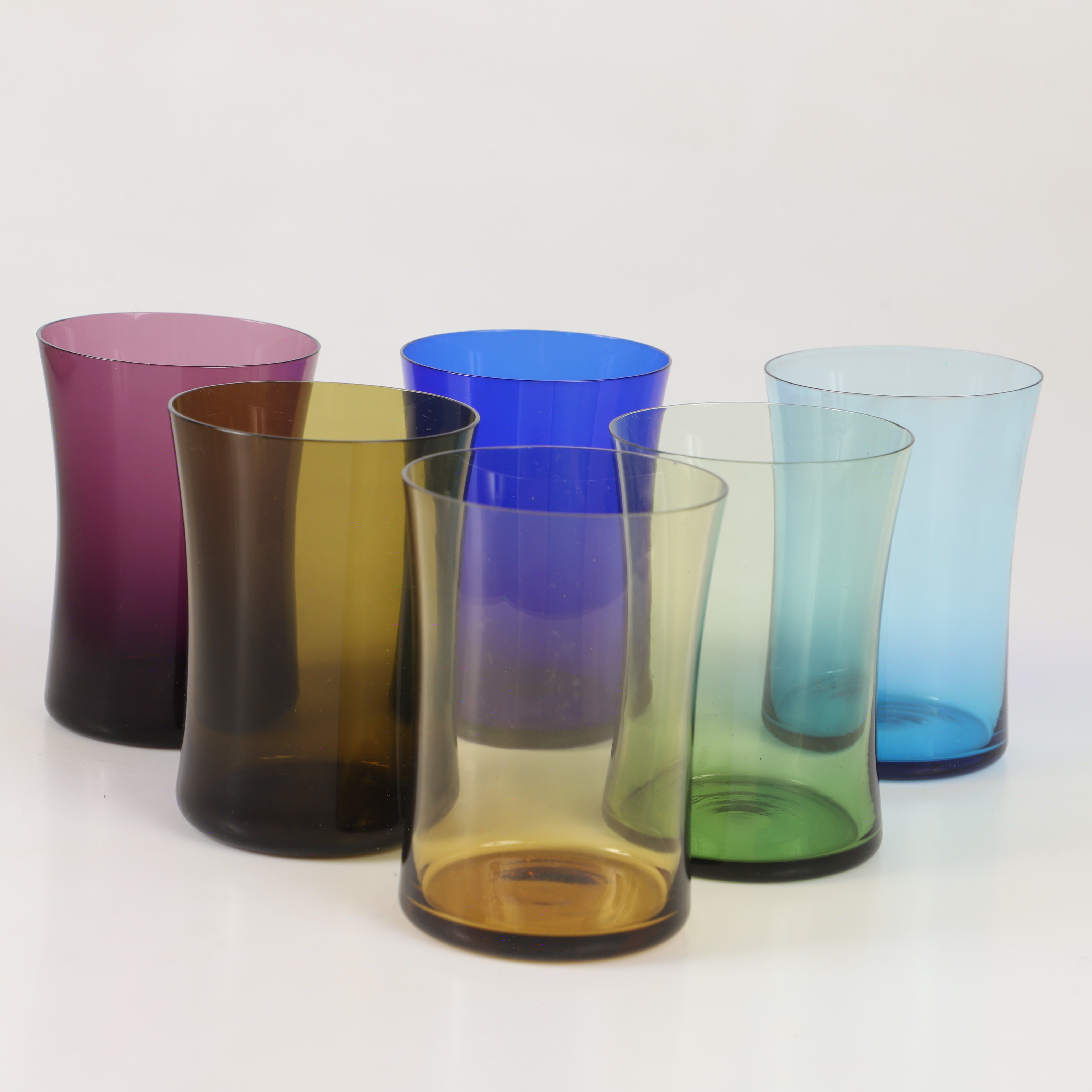 SELTERGLAS, 6 stycken, färgat glas, 1900-tal.