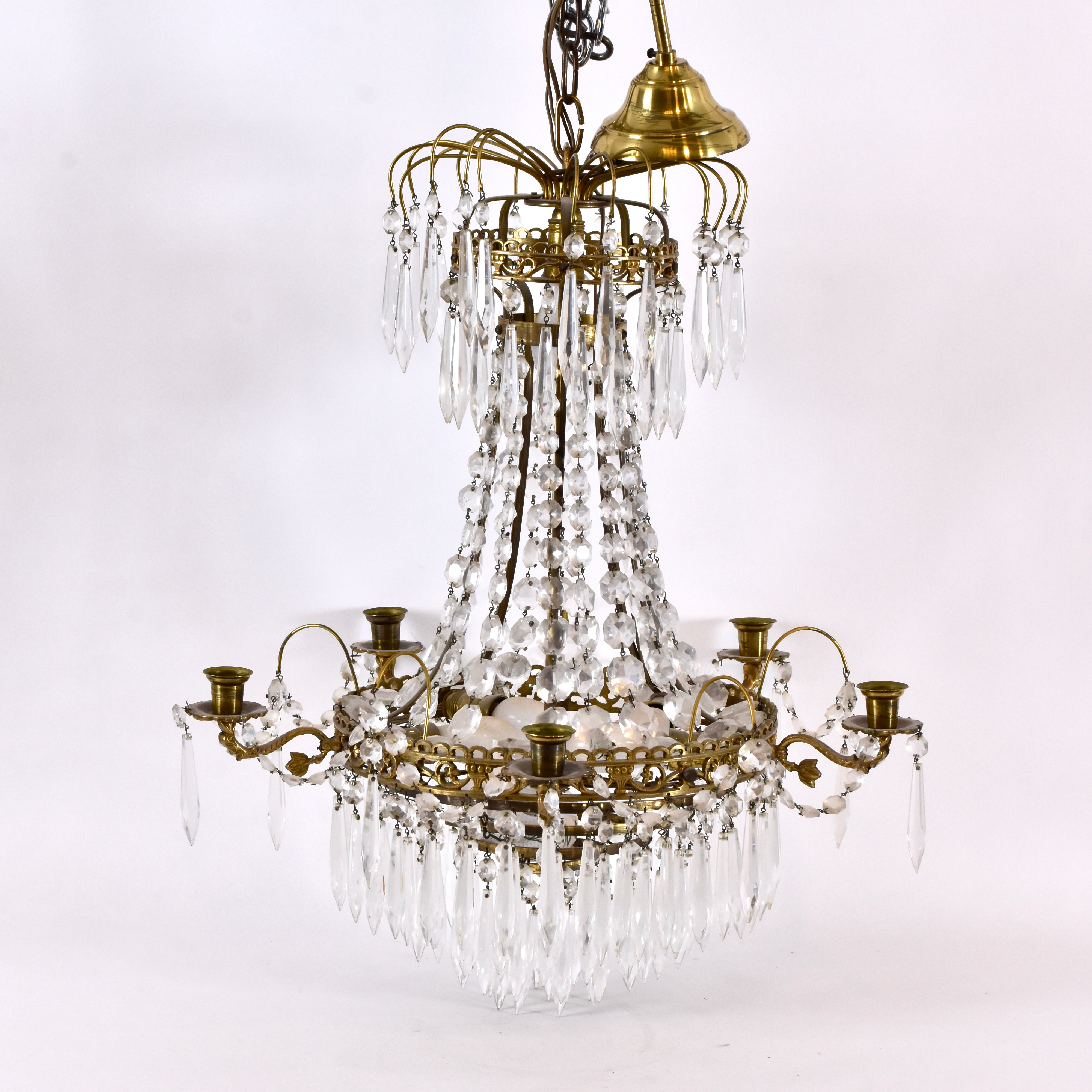 KRISTALLKRONA med 5 ljusarmar, 1900-tal.