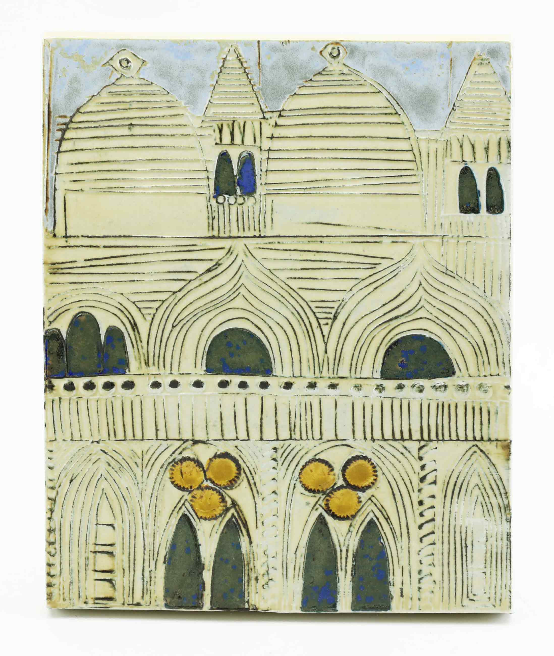 LISA LARSON. Väggrelief, stengods, "Venedig", stämpelmärkt Lisa L, Gustavsberg.